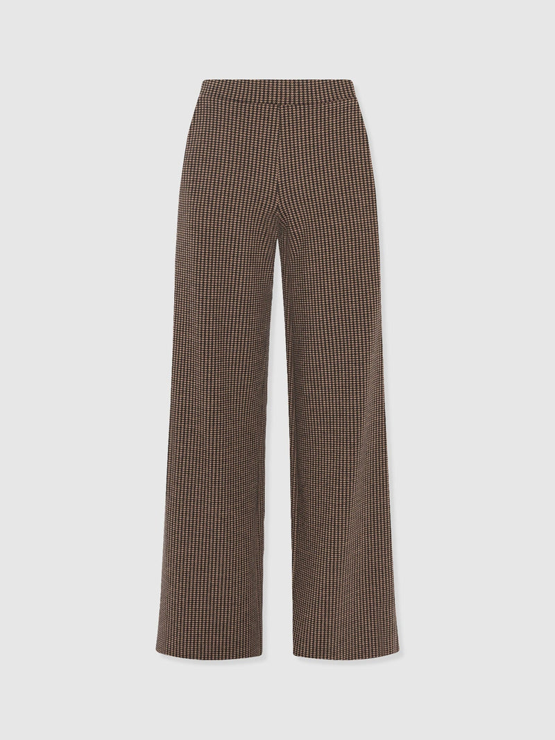 Keller Wide Leg Pant - Brown Mini Houndstooth - Women's Trousers | Saint + Sofia® UK