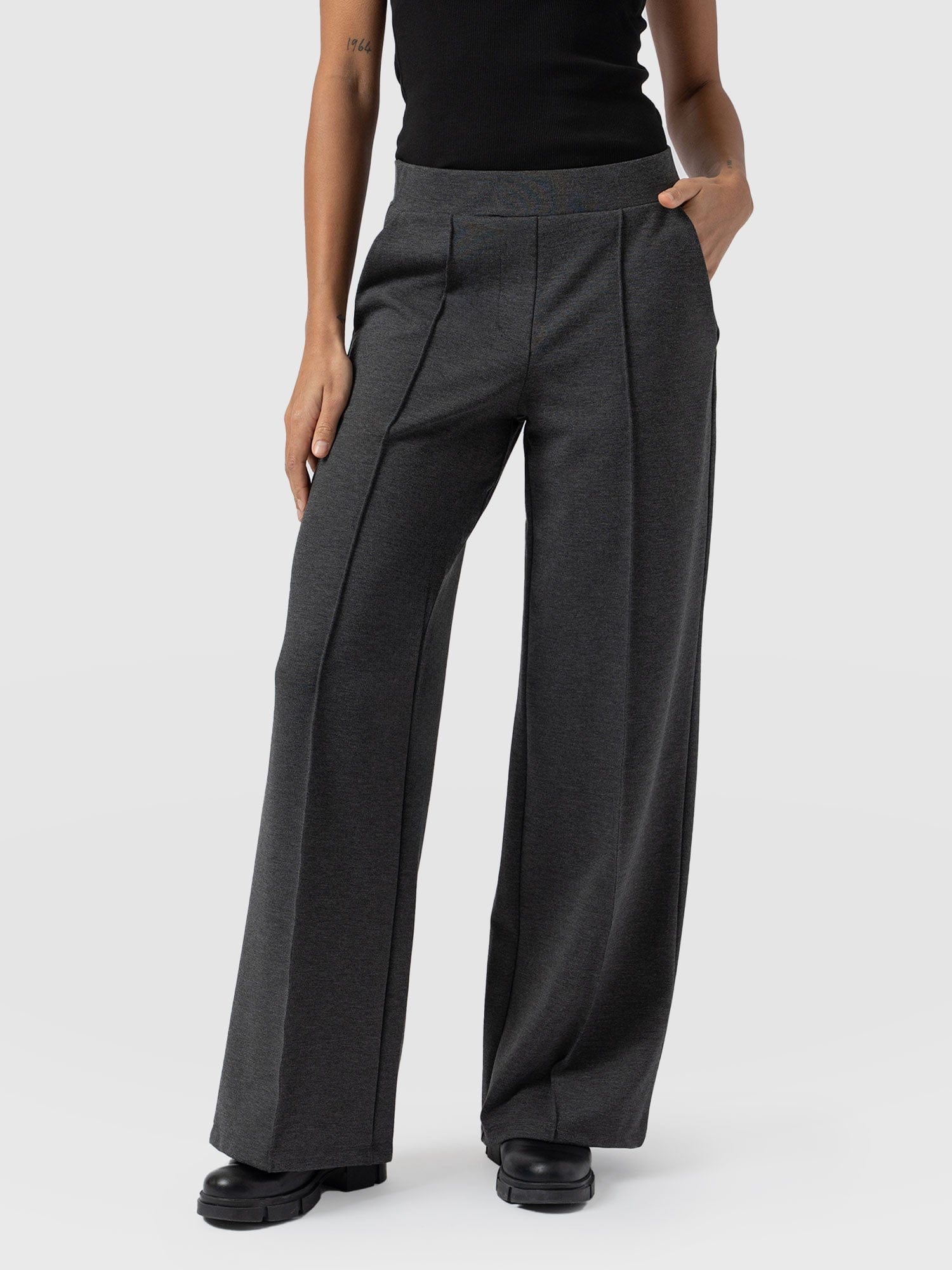 Keller Wide Leg Pant Charcoal - Women's Trousers | Saint + Sofia® UK