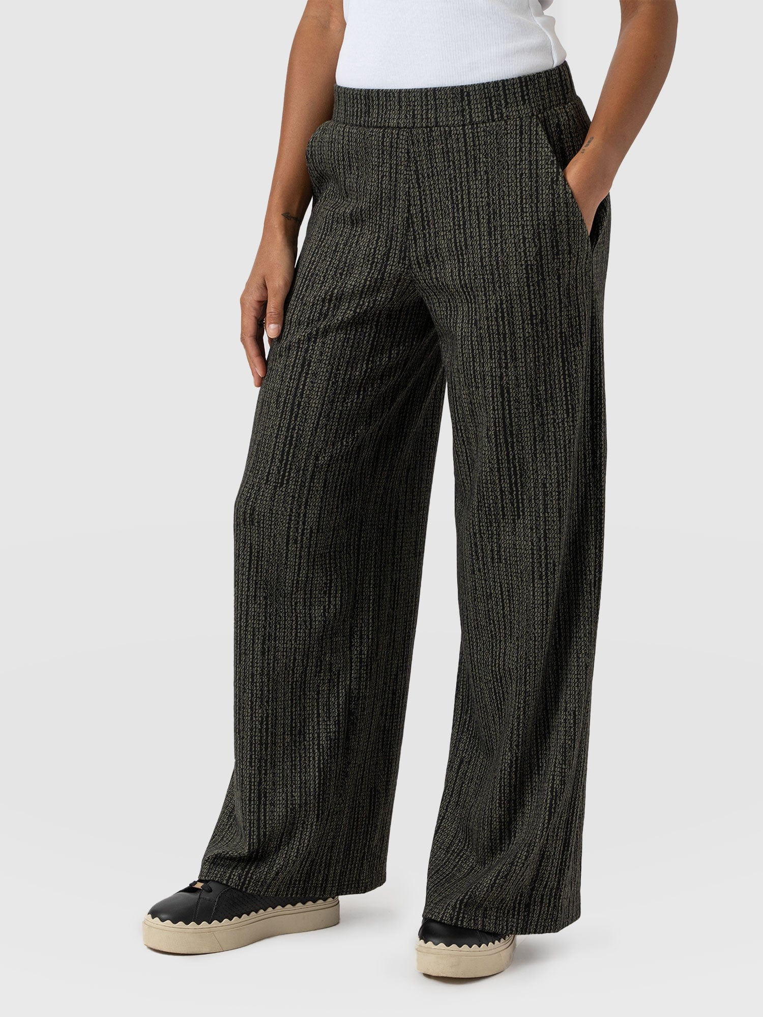 Keller Wide Leg Pant Green Texture - Women's Trousers | Saint + Sofia® UK