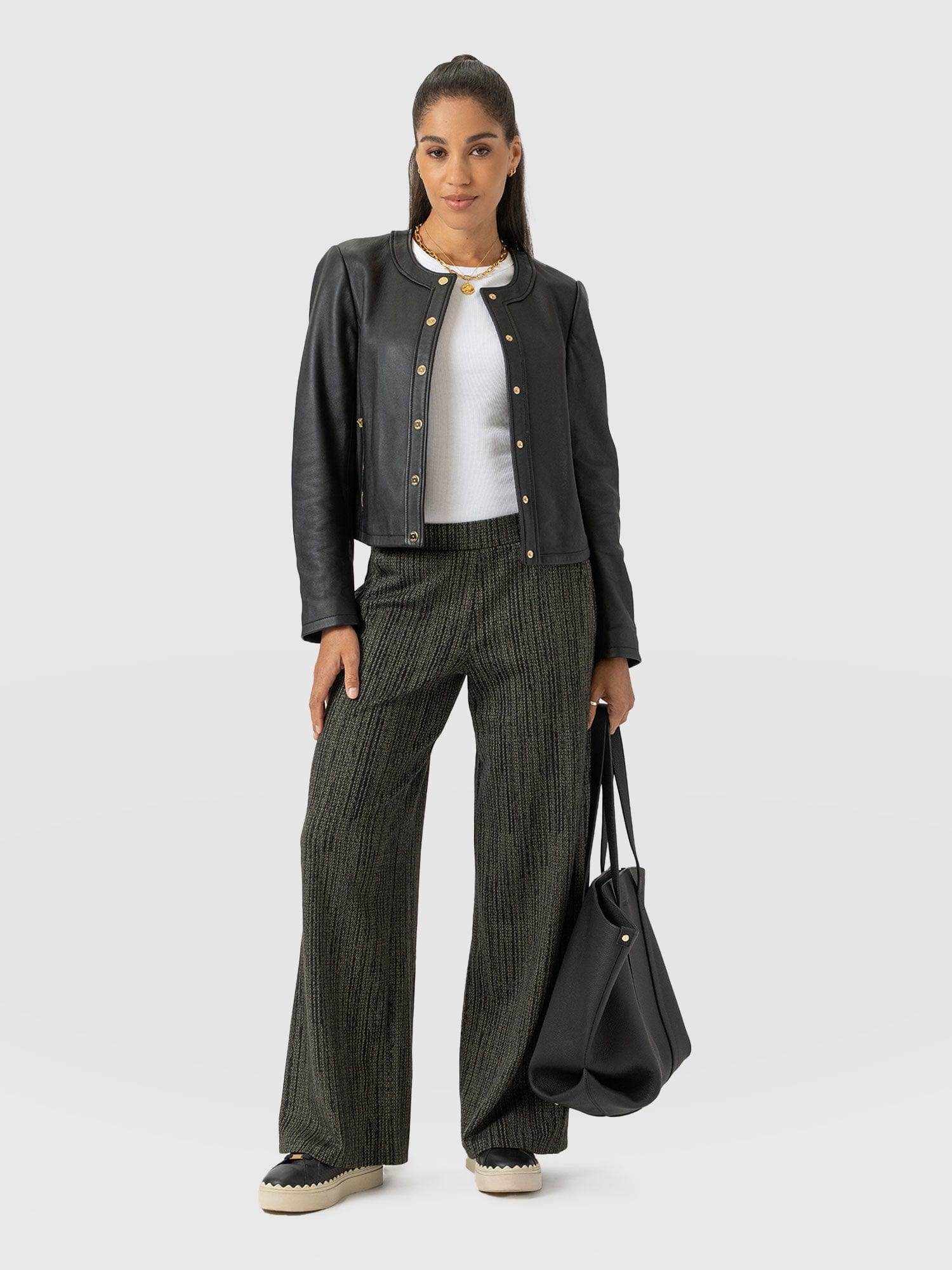 Keller Wide Leg Pant Green Texture - Women's Trousers | Saint + Sofia® UK