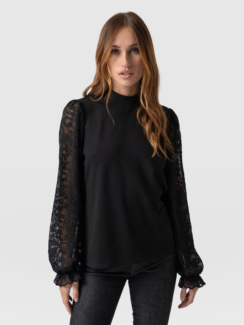 Lace Penny Puff Long Sleeve - Black