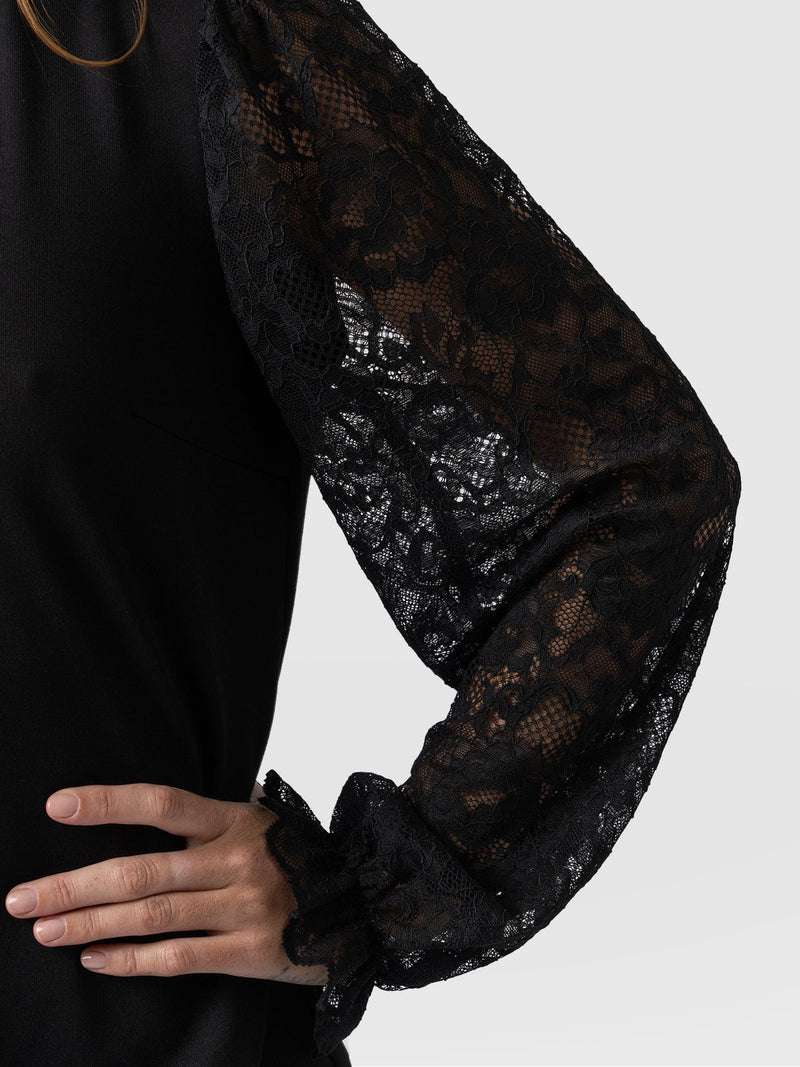 Lace Penny Puff Long Sleeve - Black