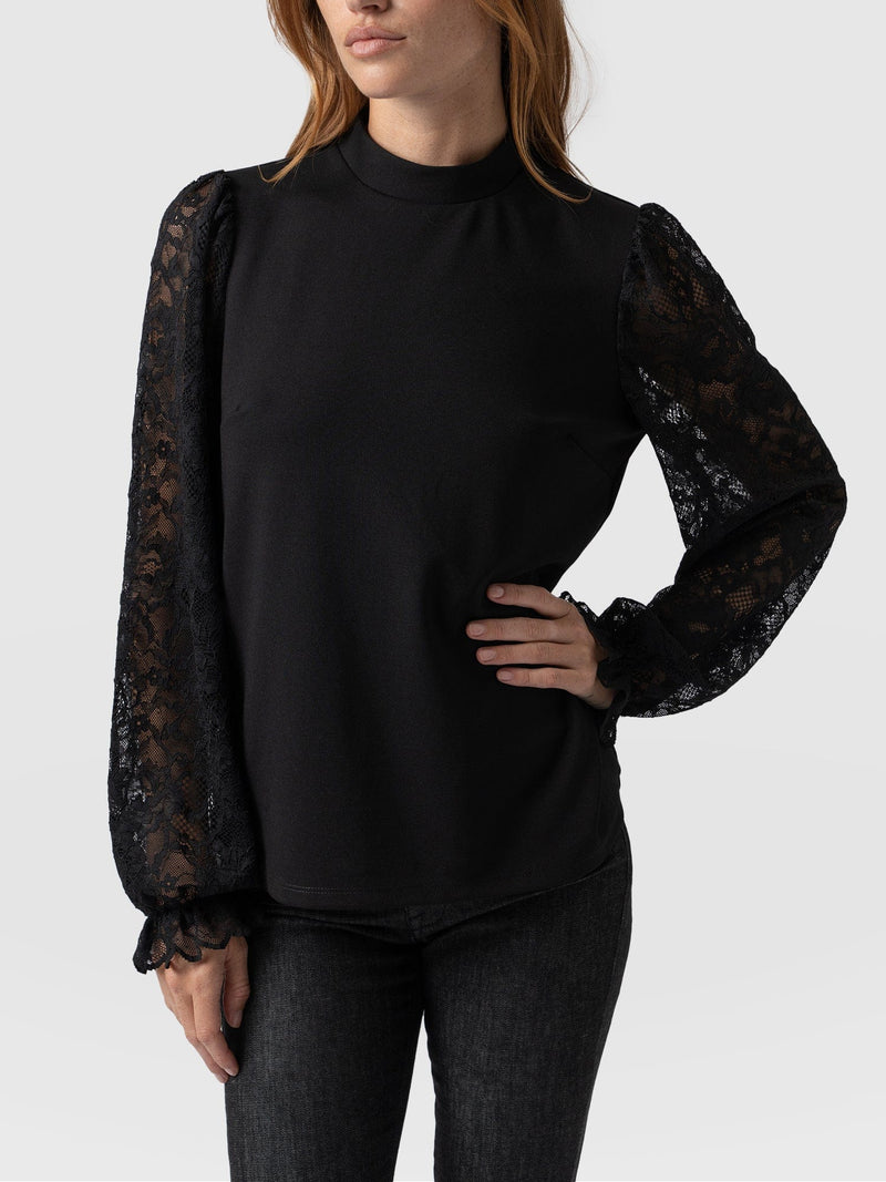 Lace Penny Puff Long Sleeve - Black