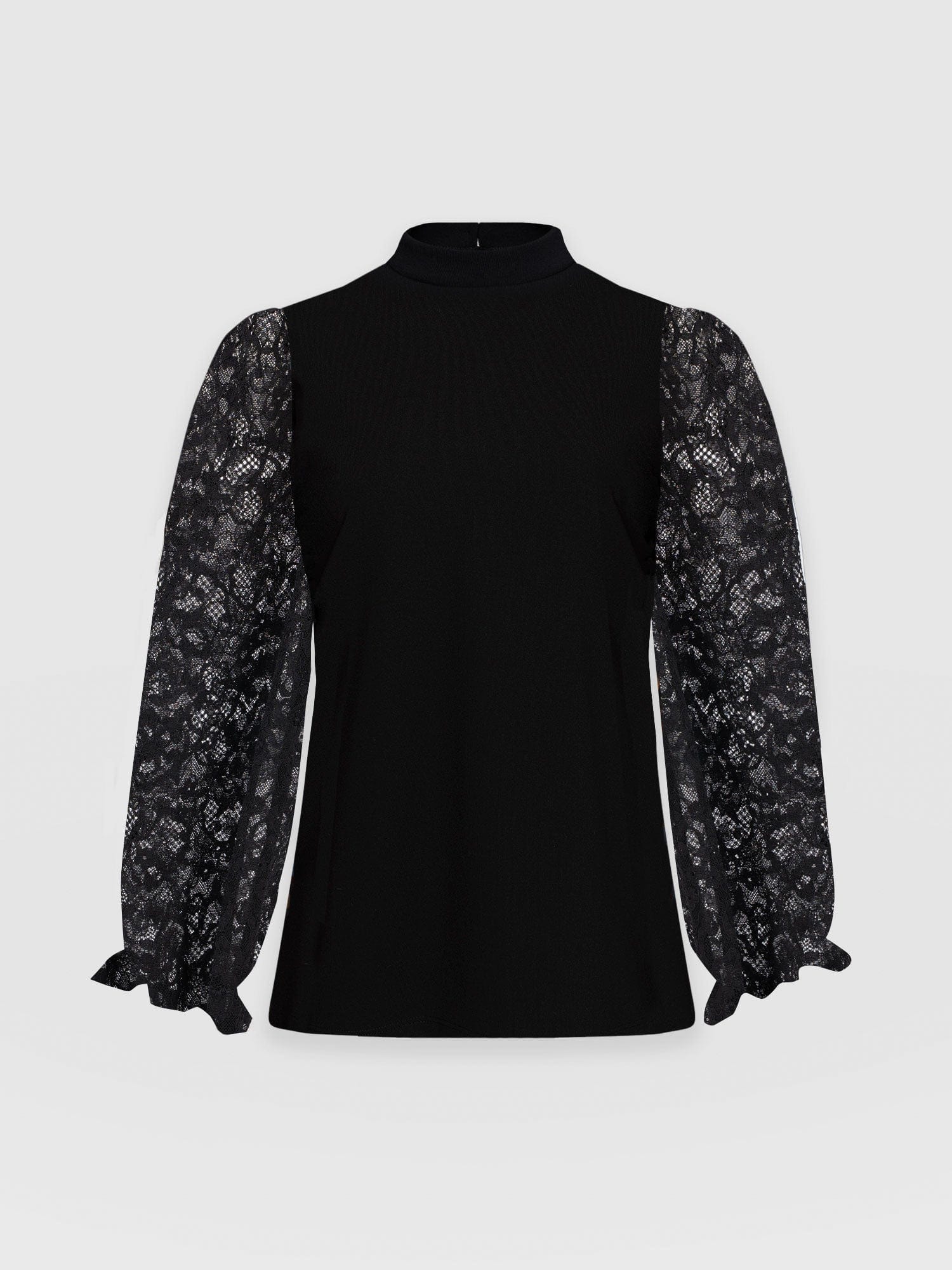 Lace Penny Puff Long Sleeve - Black