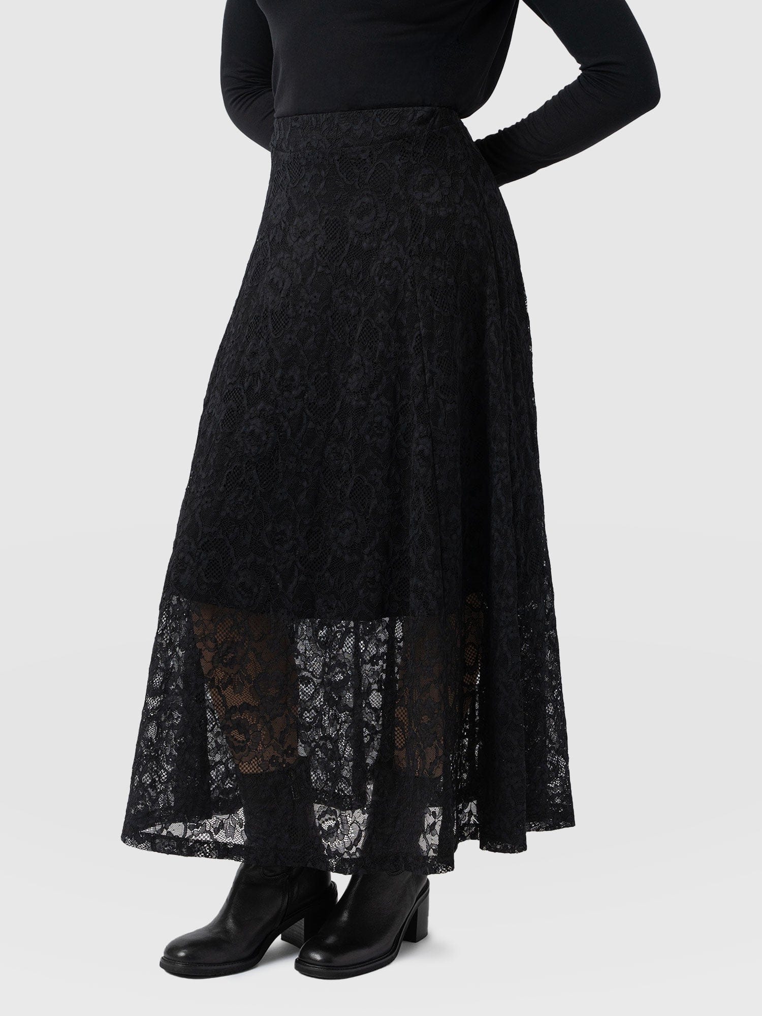 Lana A - Line Skirt - Black Lace