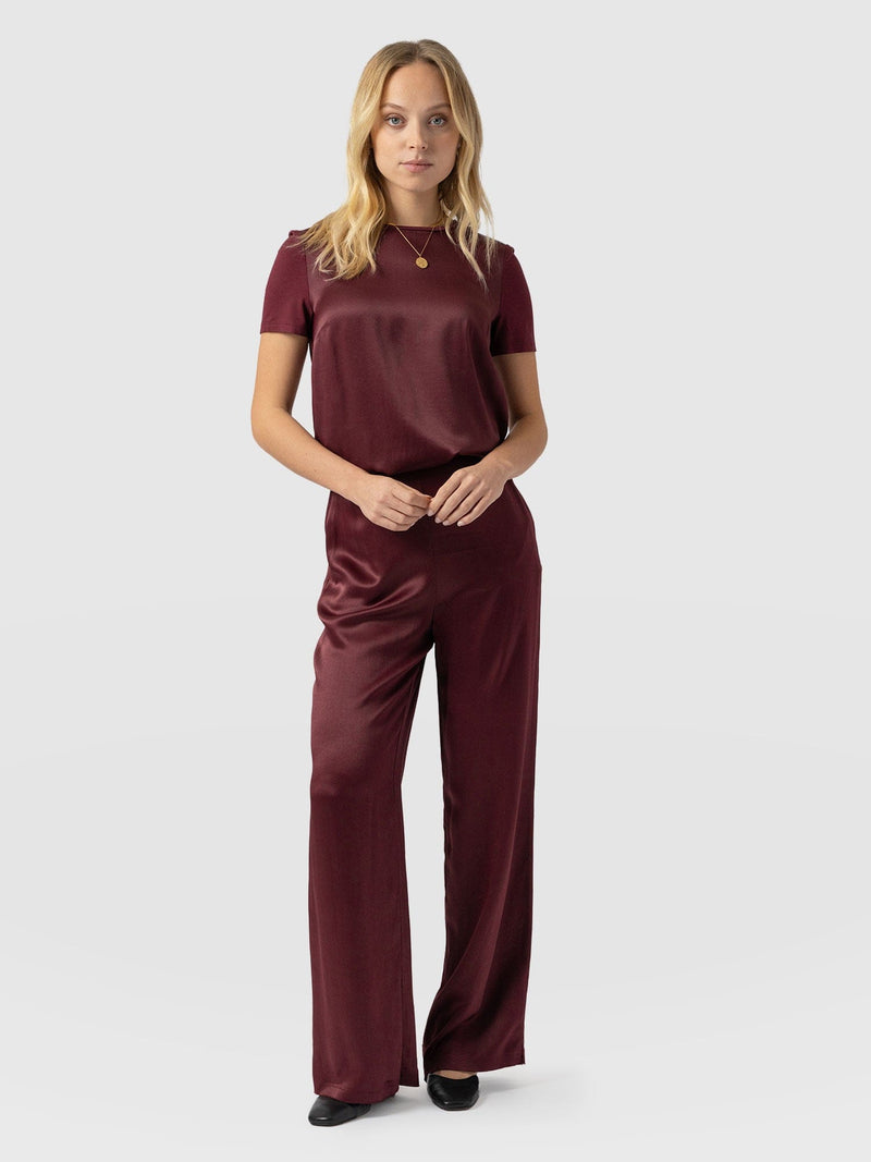 Langley Wide Leg Pant - Maroon