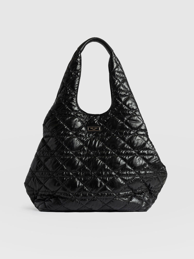 Large Stella Quilted Shoulder Tote Bag - Black