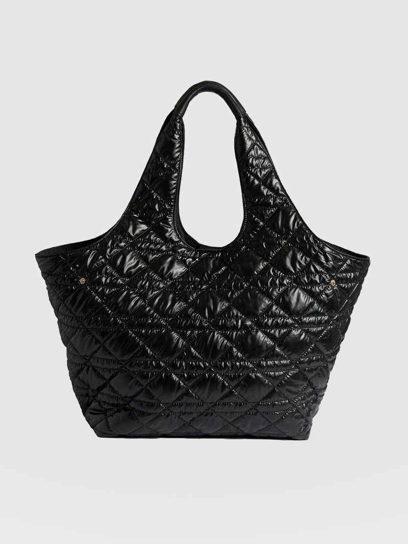 Large Stella Quilted Shoulder Tote Bag - Black