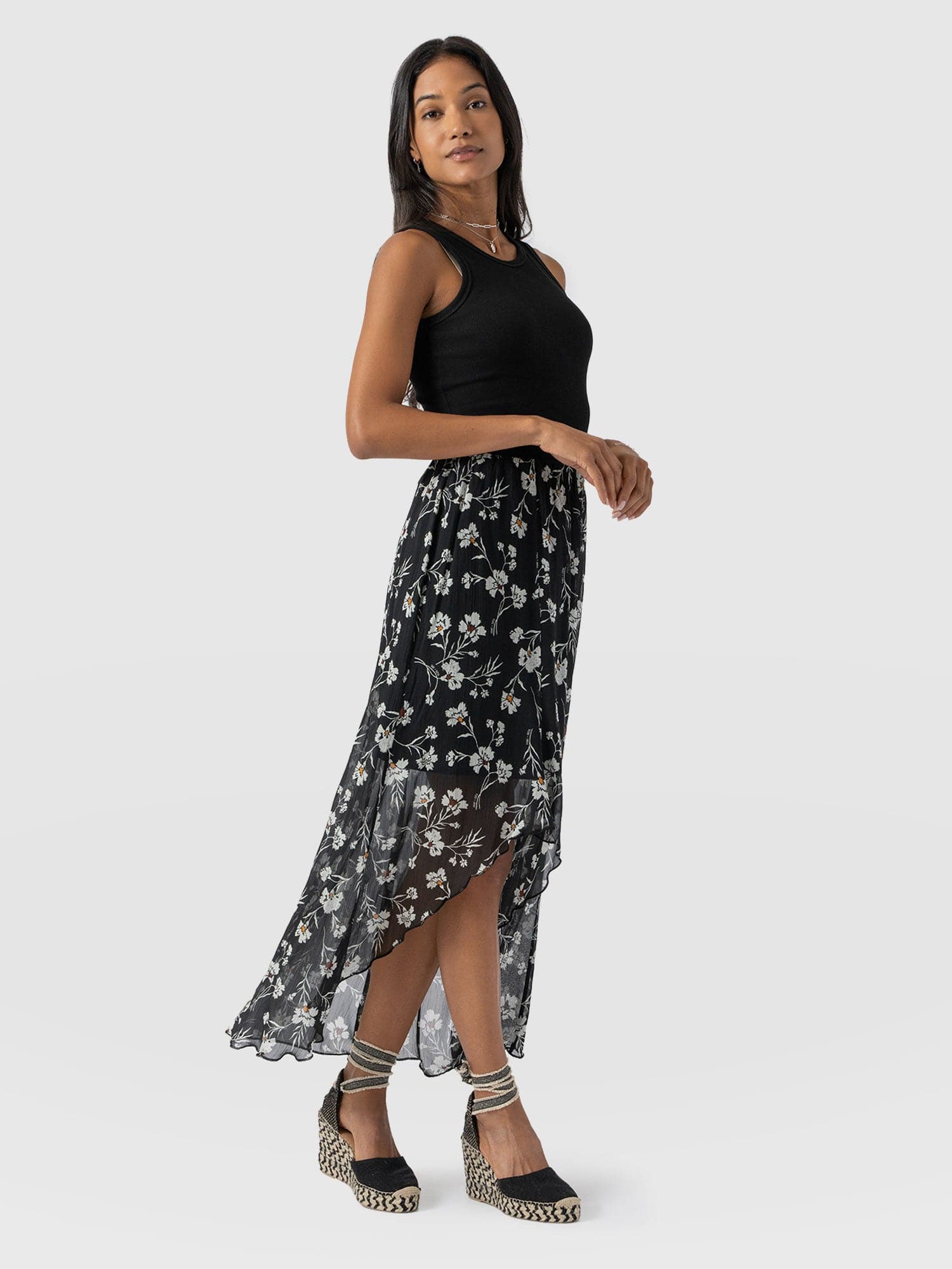 Lexi High Low Skirt - Black Spring Floral - Women's Skirts | Saint + Sofia® UK