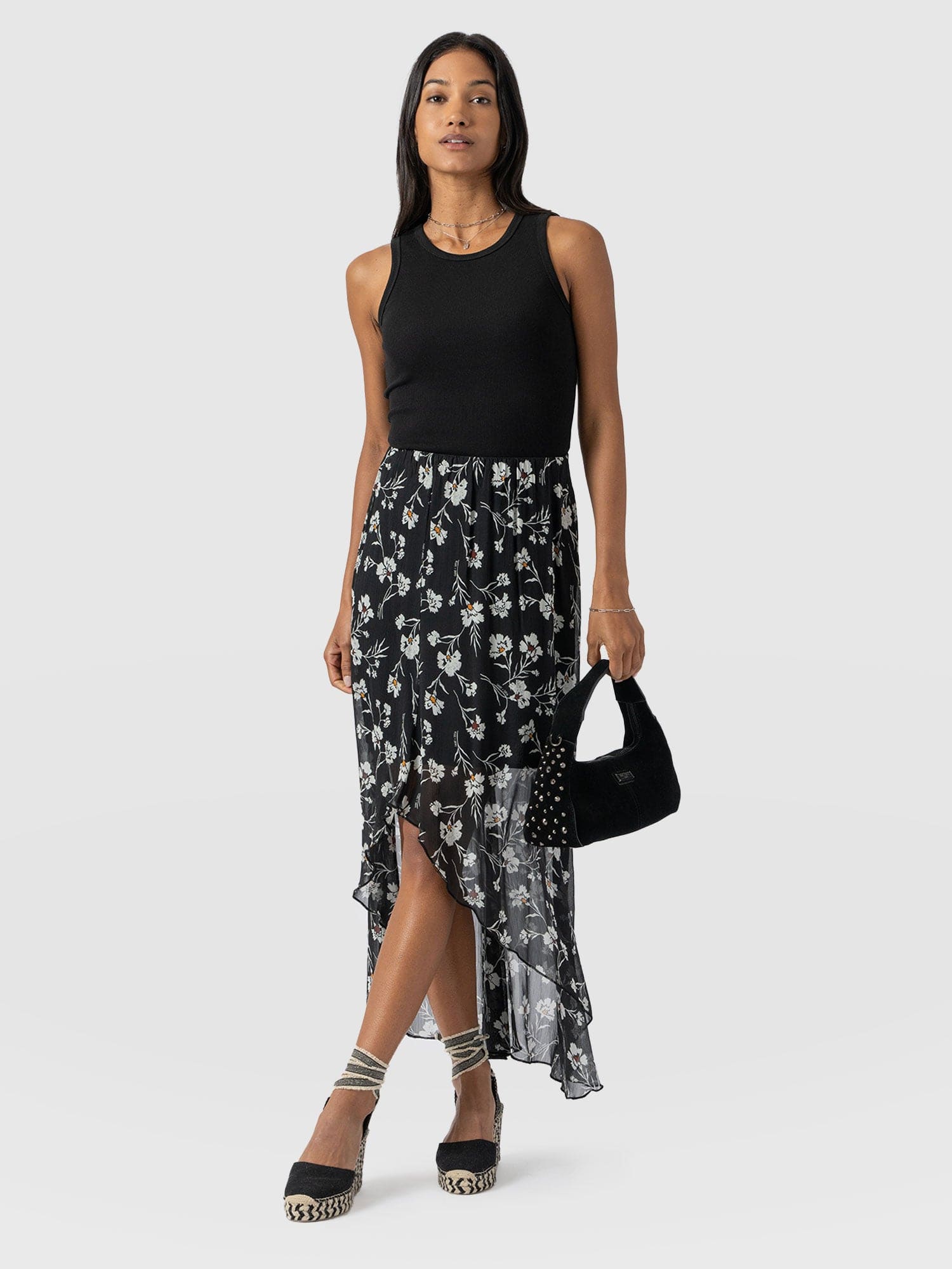 Lexi High Low Skirt - Black Spring Floral - Women's Skirts | Saint + Sofia® UK