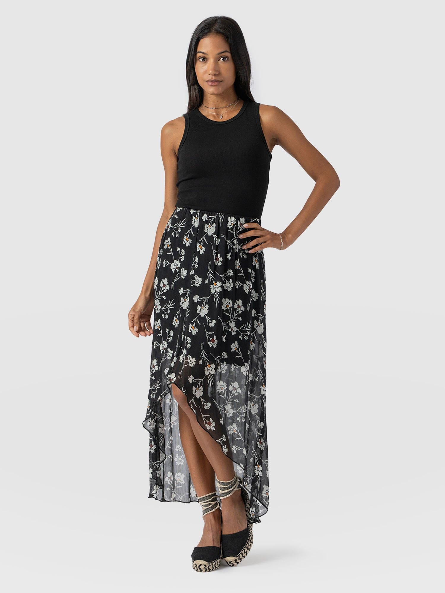 Lexi High Low Skirt - Black Spring Floral - Women's Skirts | Saint + Sofia® UK