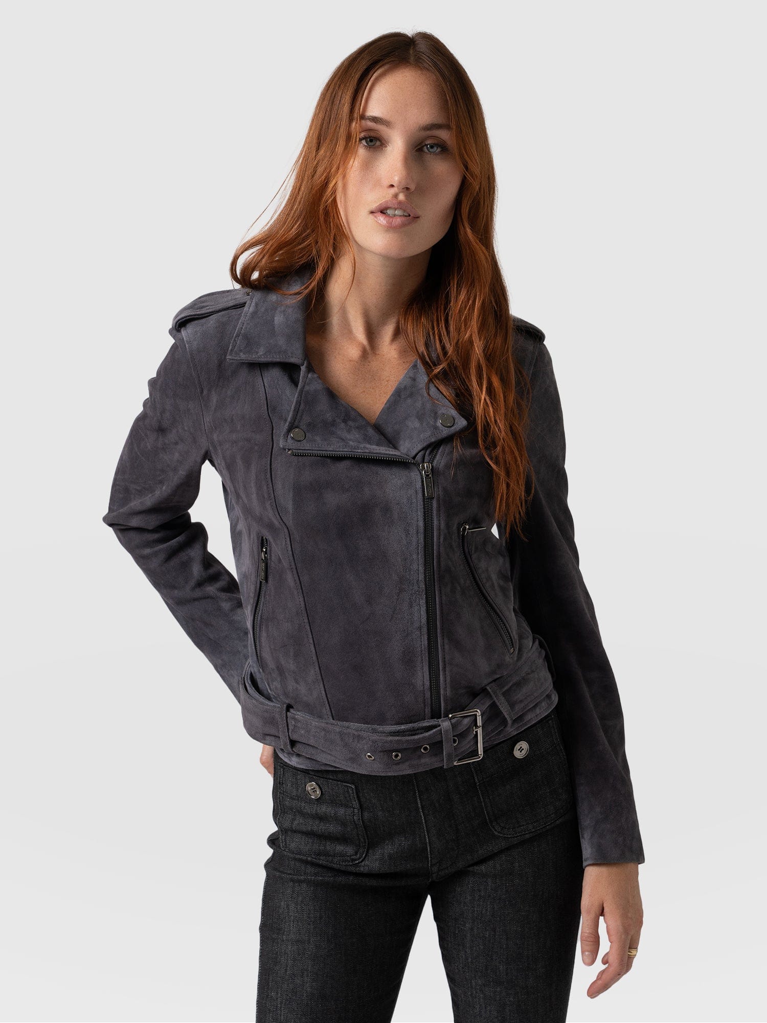 Luther Suede Jacket Charcoal - Women's Leather Jacket | Saint + Sofia® UK