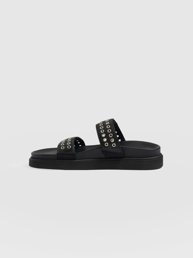 Maddox Eyelet Slides - Black