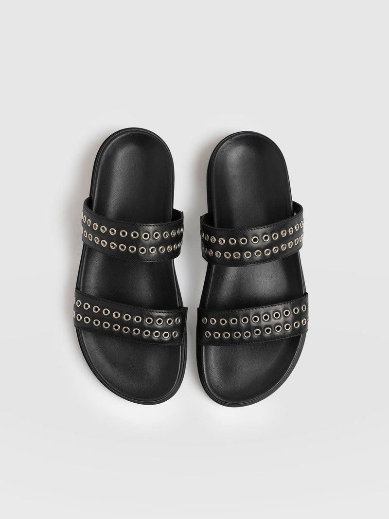 Maddox Eyelet Slides - Black