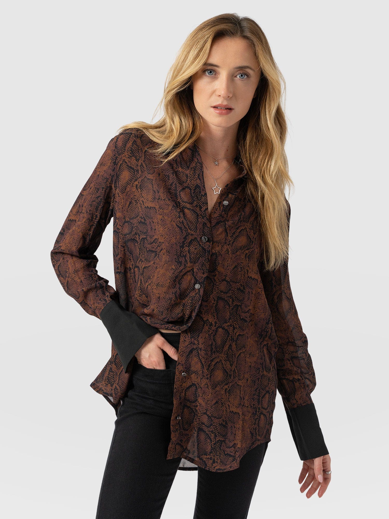 Madison Shirt Brown Snake - Women's Shirts | Saint + Sofia® UK