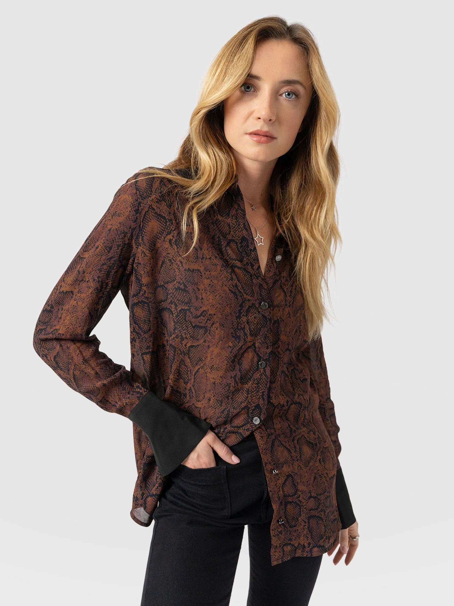 Madison Shirt Brown Snake - Women's Shirts | Saint + Sofia® UK