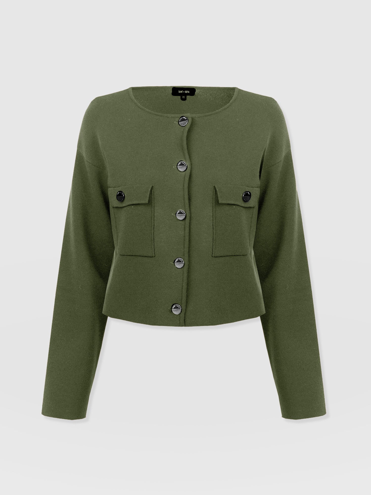 Maeva Knit Jacket - Khaki - Women's Knitwears | Saint + Sofia® UK