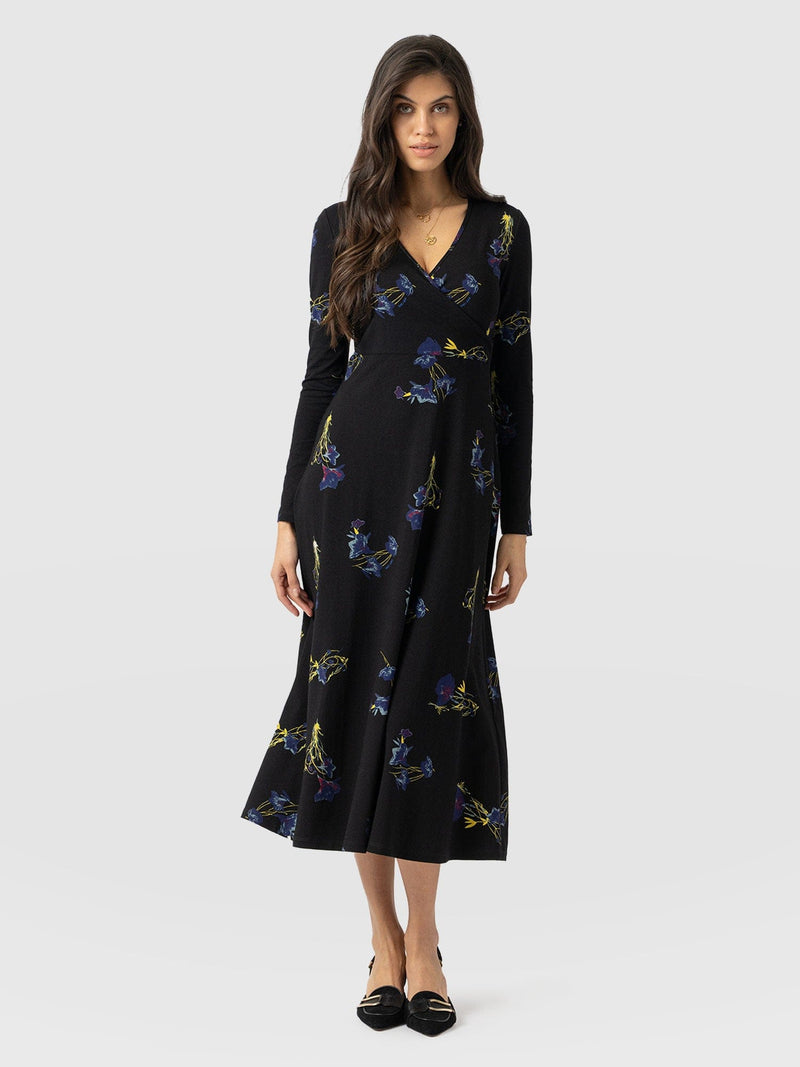 Maggie Wrap Midi Dress - Blue Lily Gardens