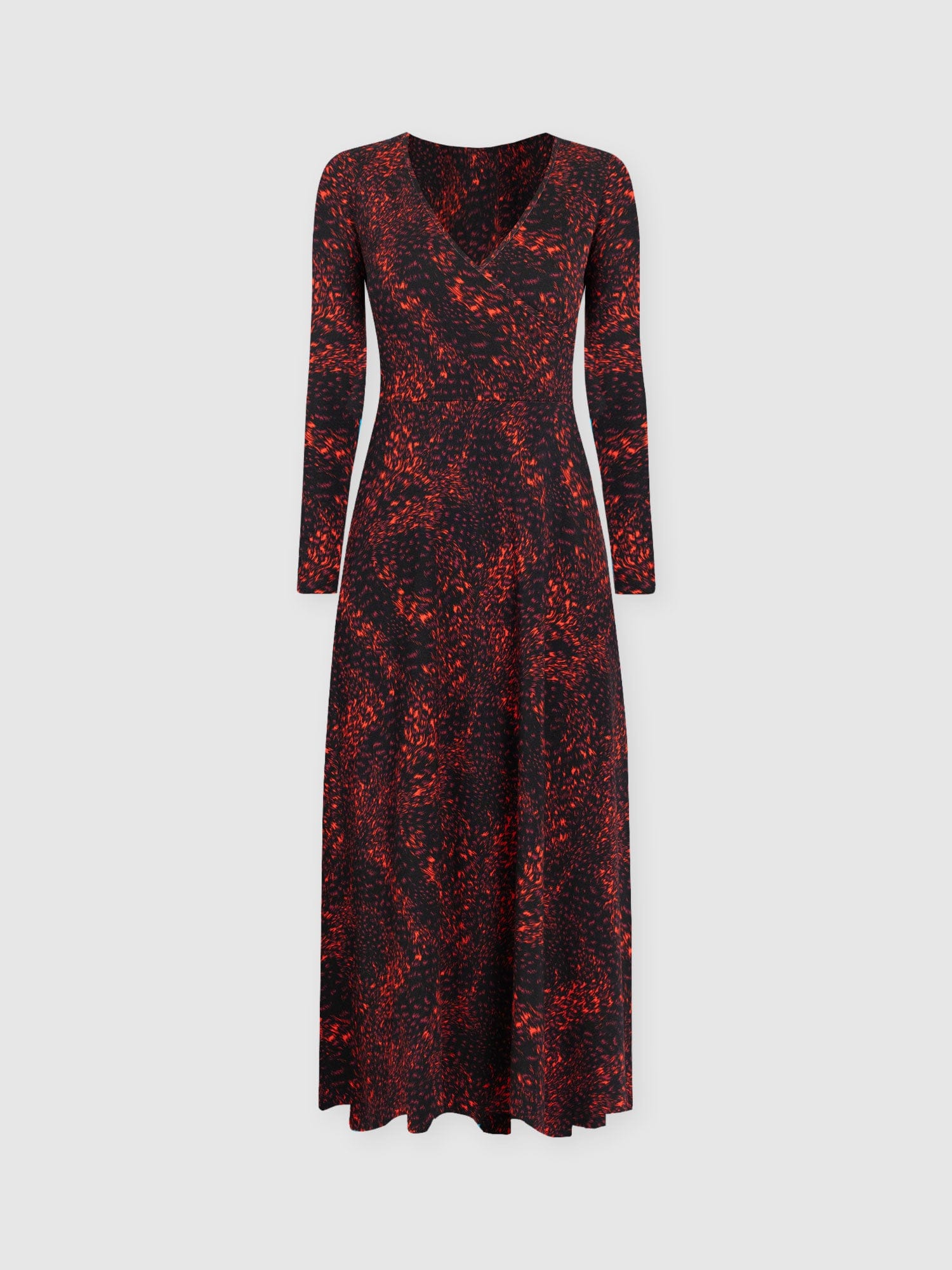 Maggie Wrap Midi Dress - Red Fade Spot