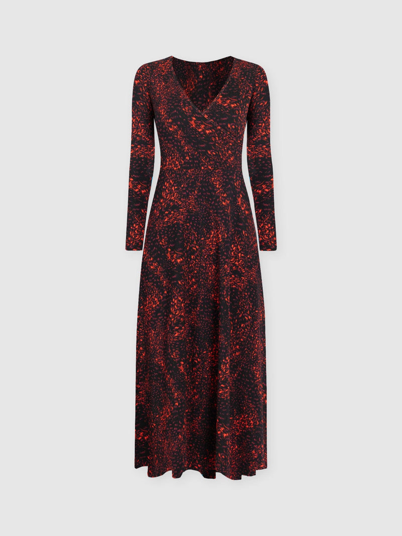 Maggie Wrap Midi Dress - Red Fade Spot