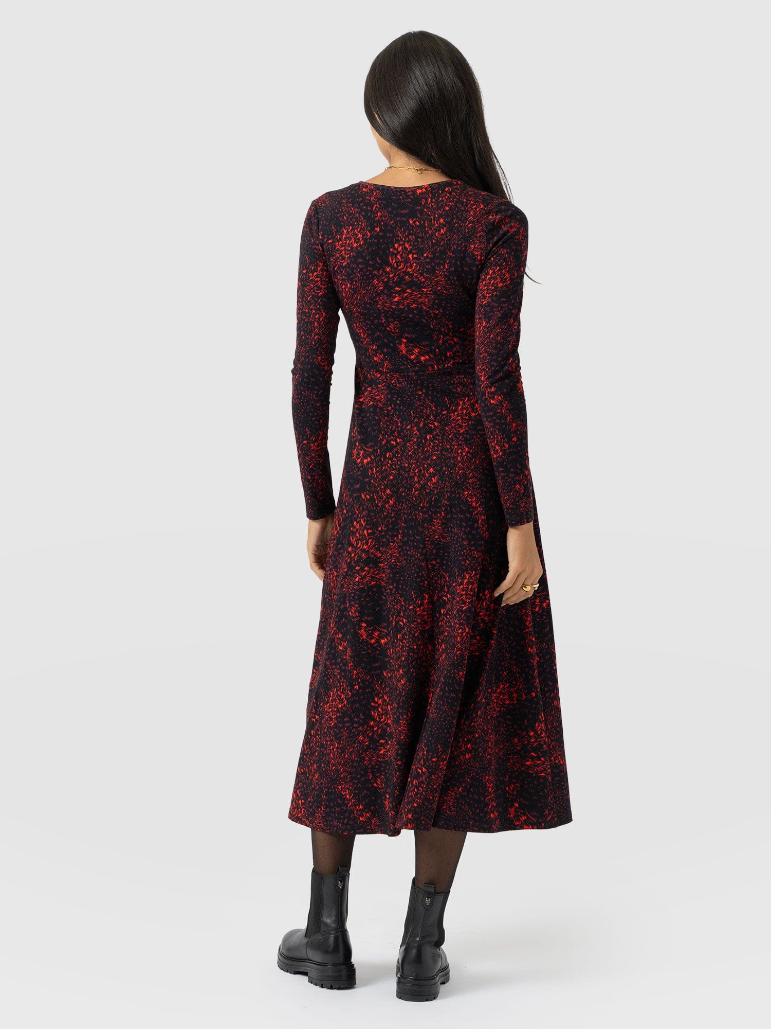 Maggie Wrap Midi Dress - Red Fade Spot