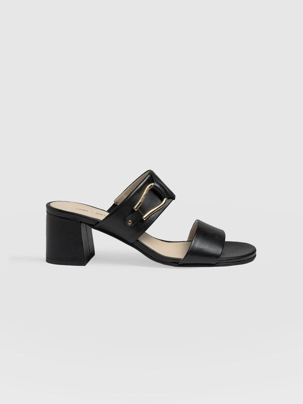 Maida Block Heeled Mules - Black