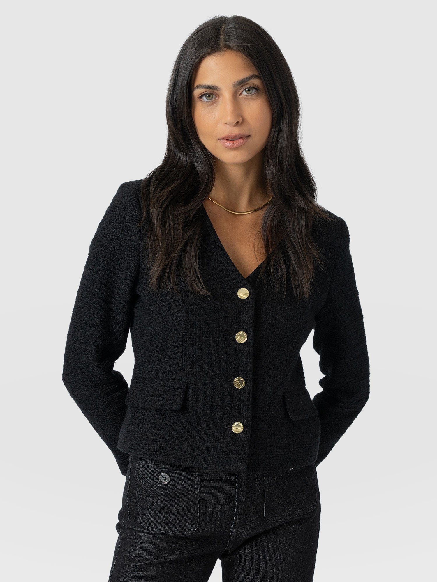 Margot V Neck Jacket - Black - Women's Jackets | Saint + Sofia? UK