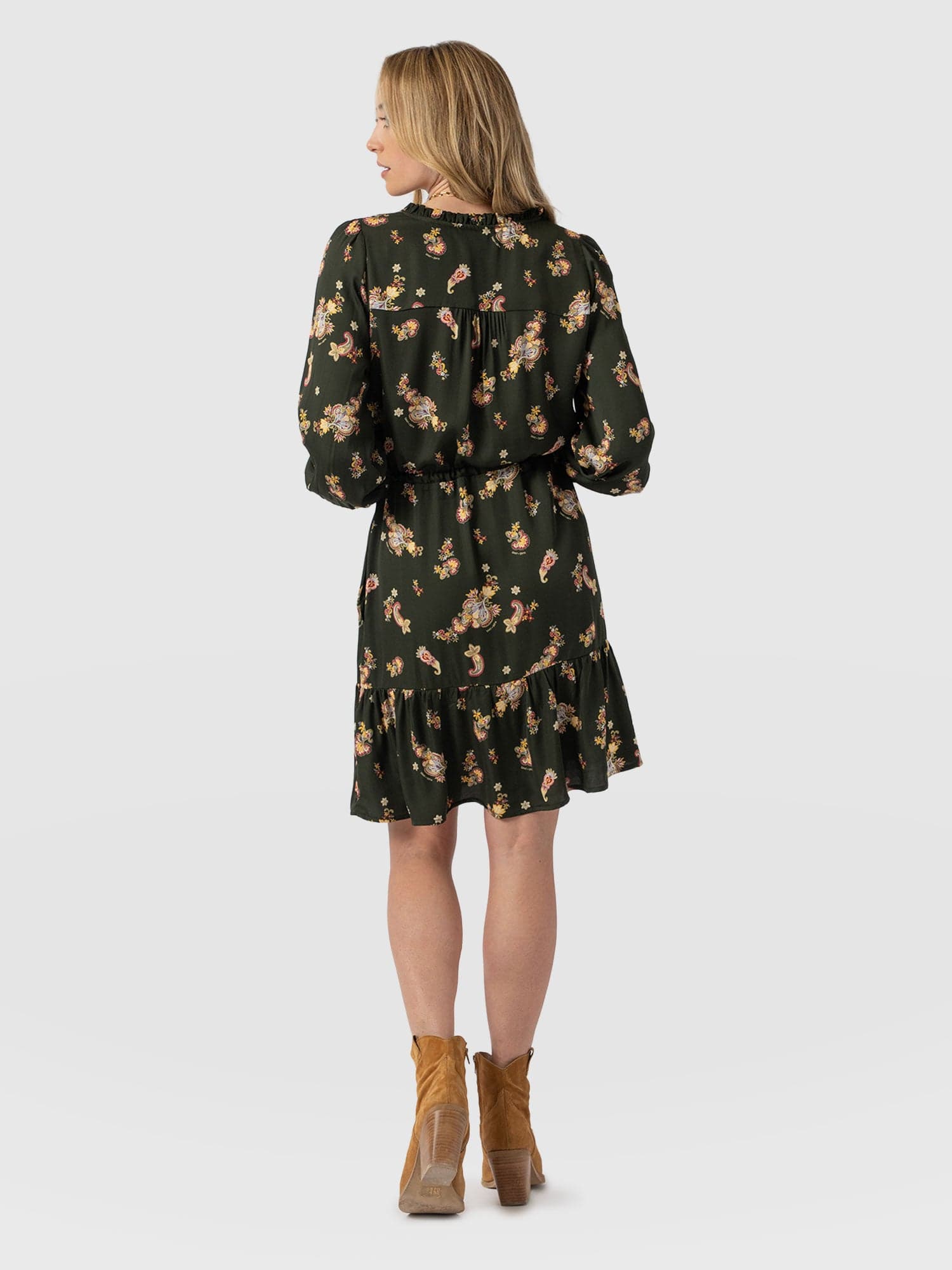 Mini Olivia Zip Up Dress Khaki Paisley - Women's Dresses | Saint + Sofia® UK