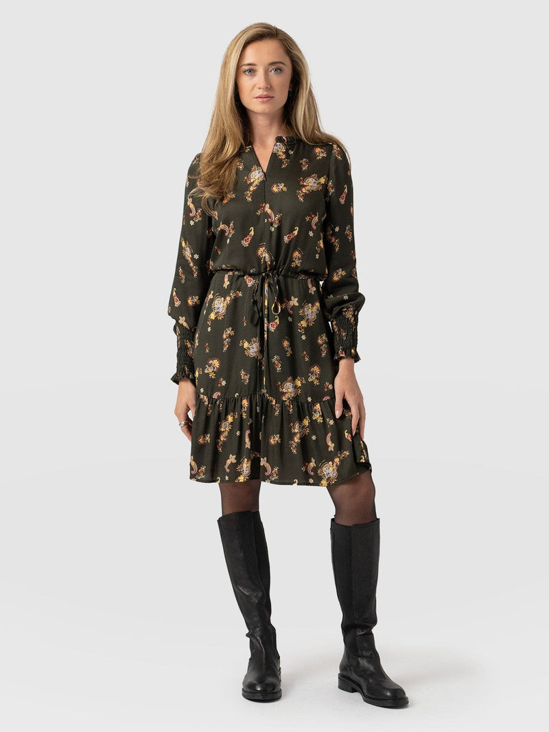 Mini Olivia Zip Up Dress - Khaki Paisley