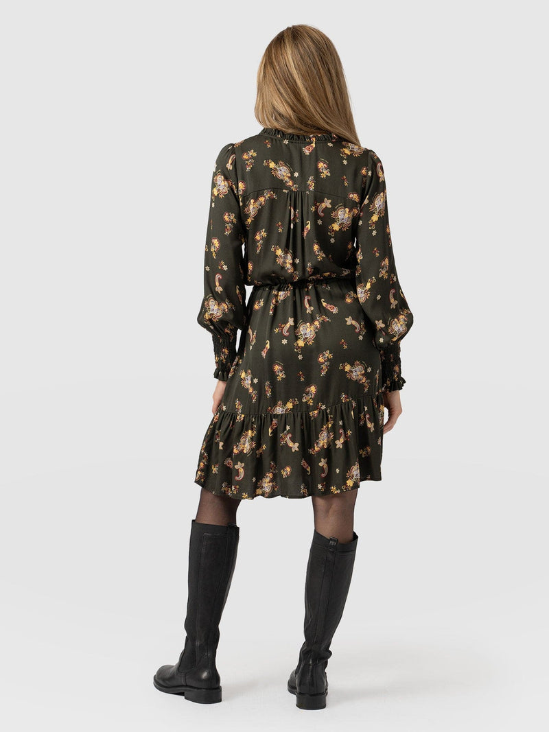 Mini Olivia Zip Up Dress - Khaki Paisley