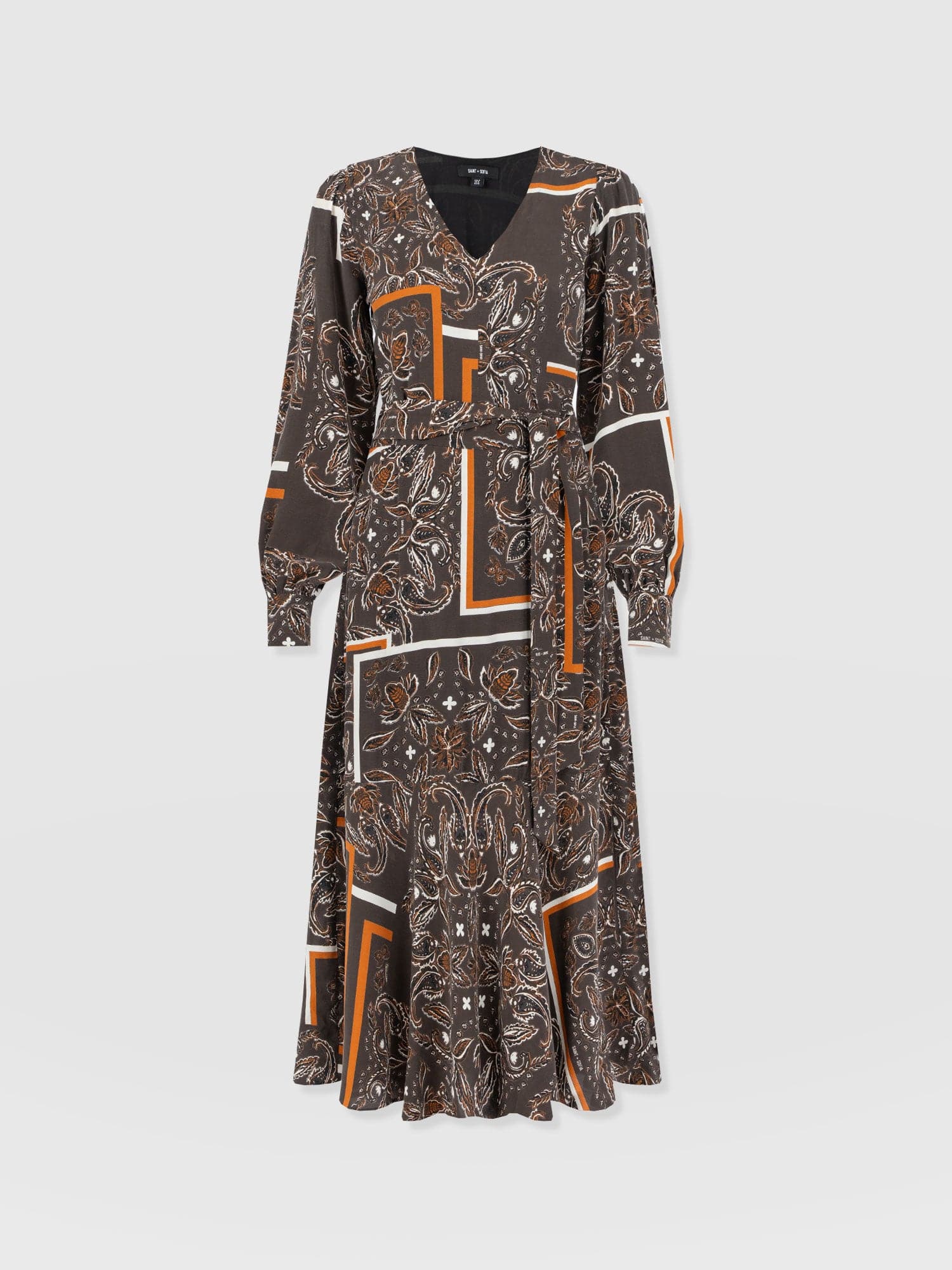 Allegra V Neck Dress - Brown Paisley - Women's Dresses | Saint + Sofia? UK