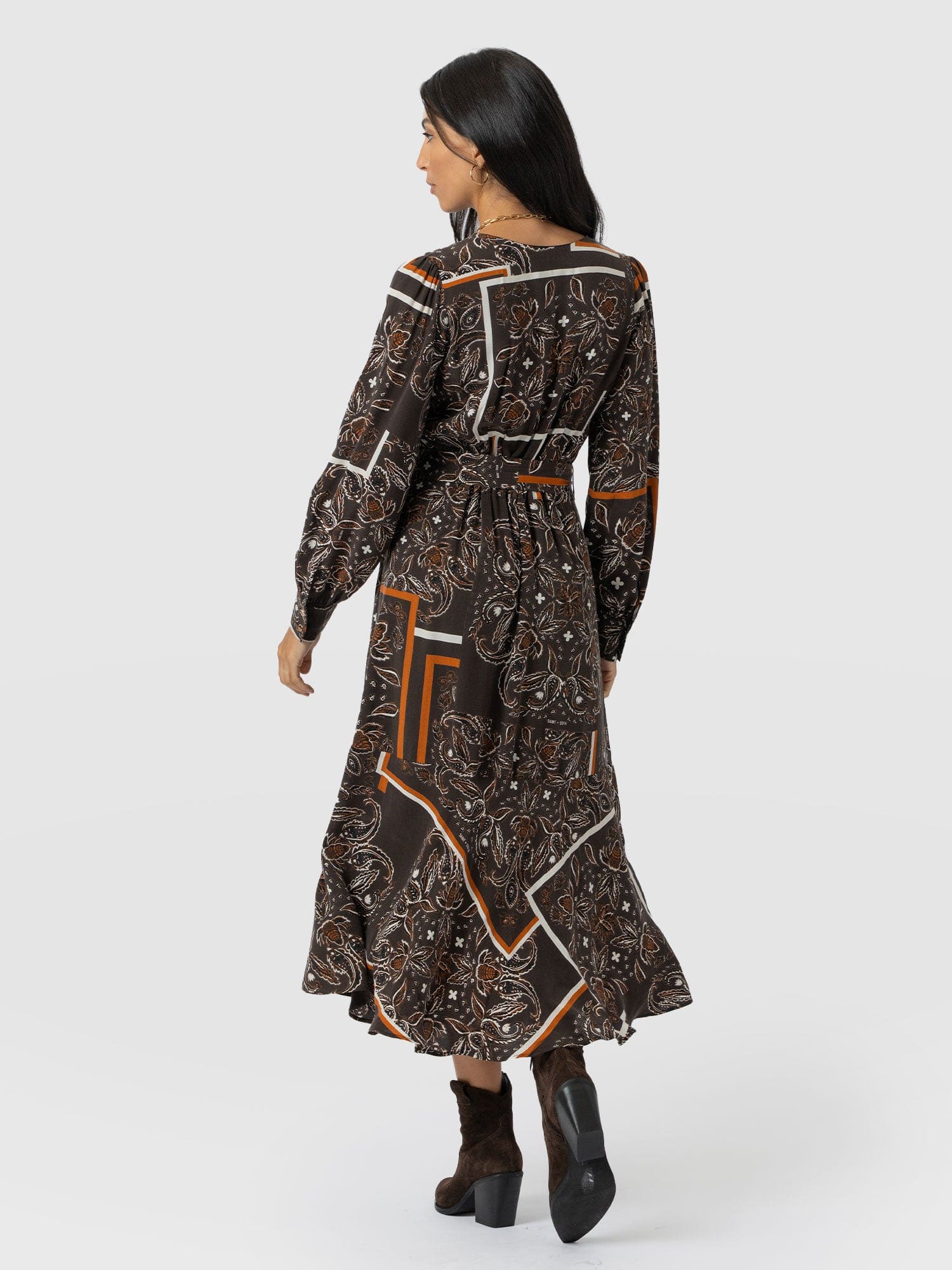 Allegra V Neck Dress - Brown Paisley - Women's Dresses | Saint + Sofia? UK
