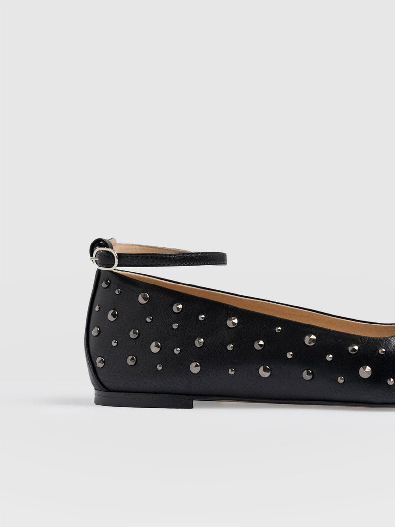 Ophelia Leather Ballerinas - Black Studded