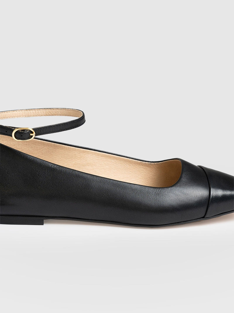 Ophelia Leather Ballerinas - Black