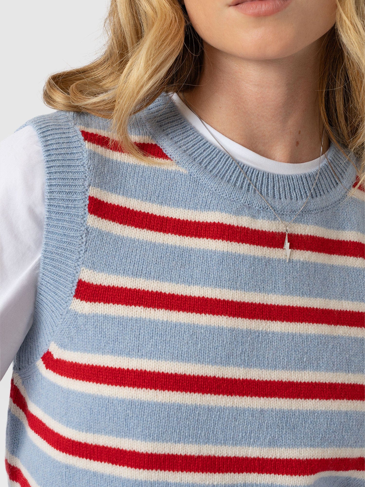 Oxford Cashmere Sleeveless Knit - Blue Stripe - Women's Jumpers | Saint + Sofia® UK