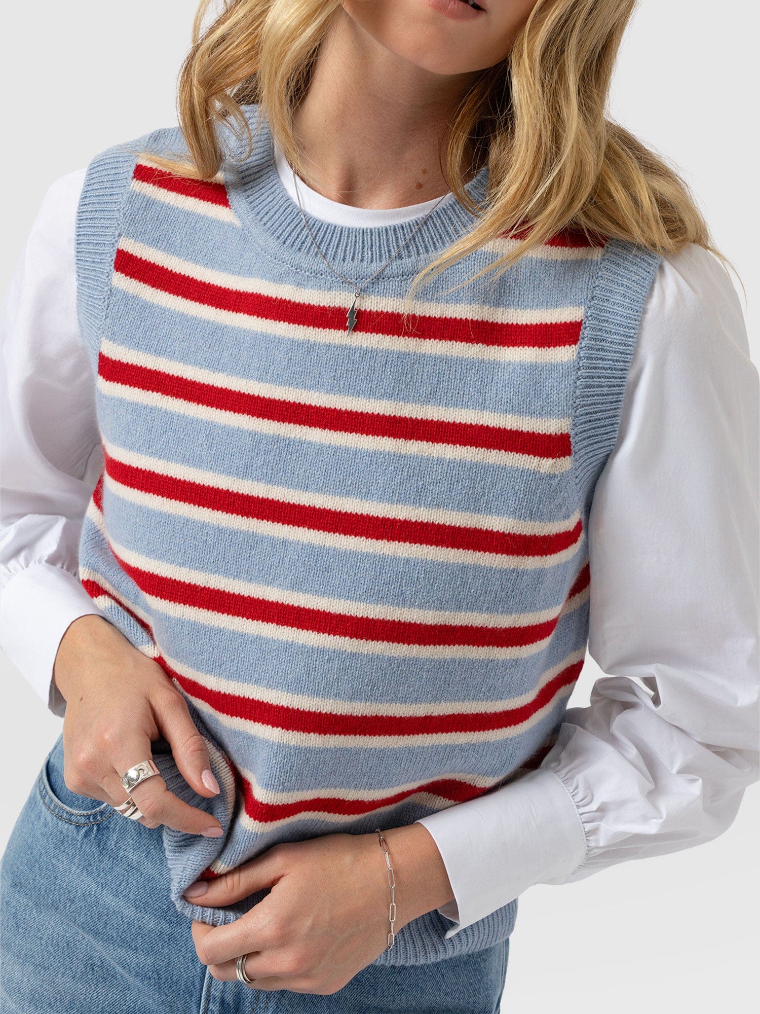 Oxford Cashmere Sleeveless Knit - Blue Stripe - Women's Jumpers | Saint + Sofia® UK