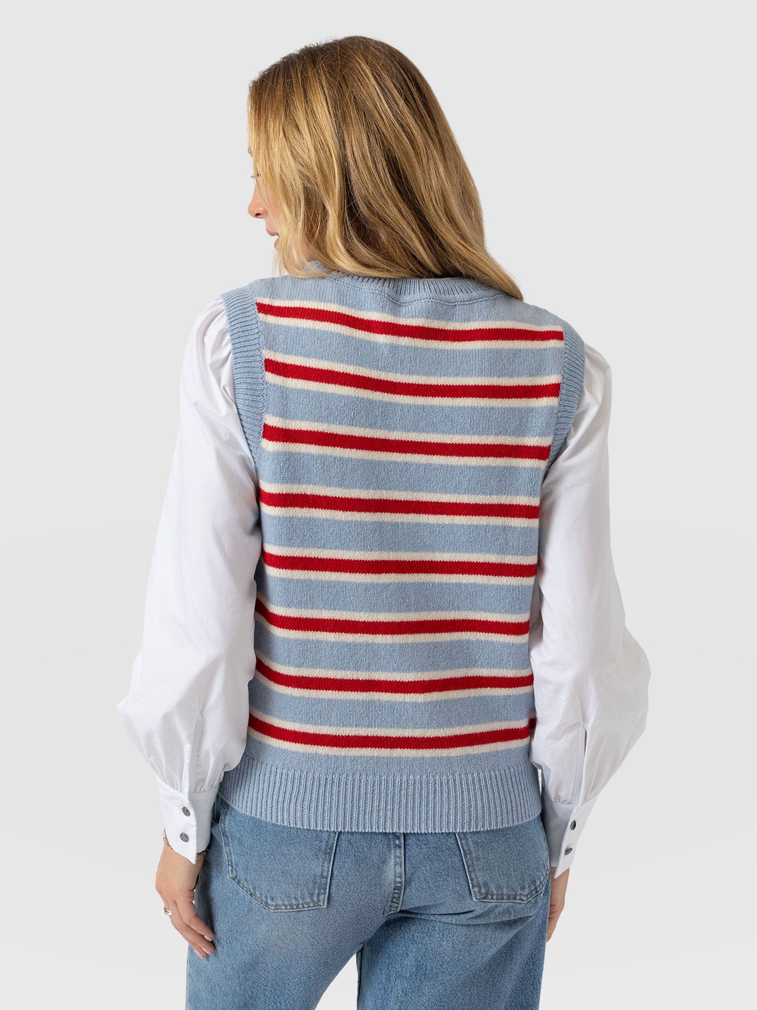 Oxford Cashmere Sleeveless Knit - Blue Stripe - Women's Jumpers | Saint + Sofia® UK