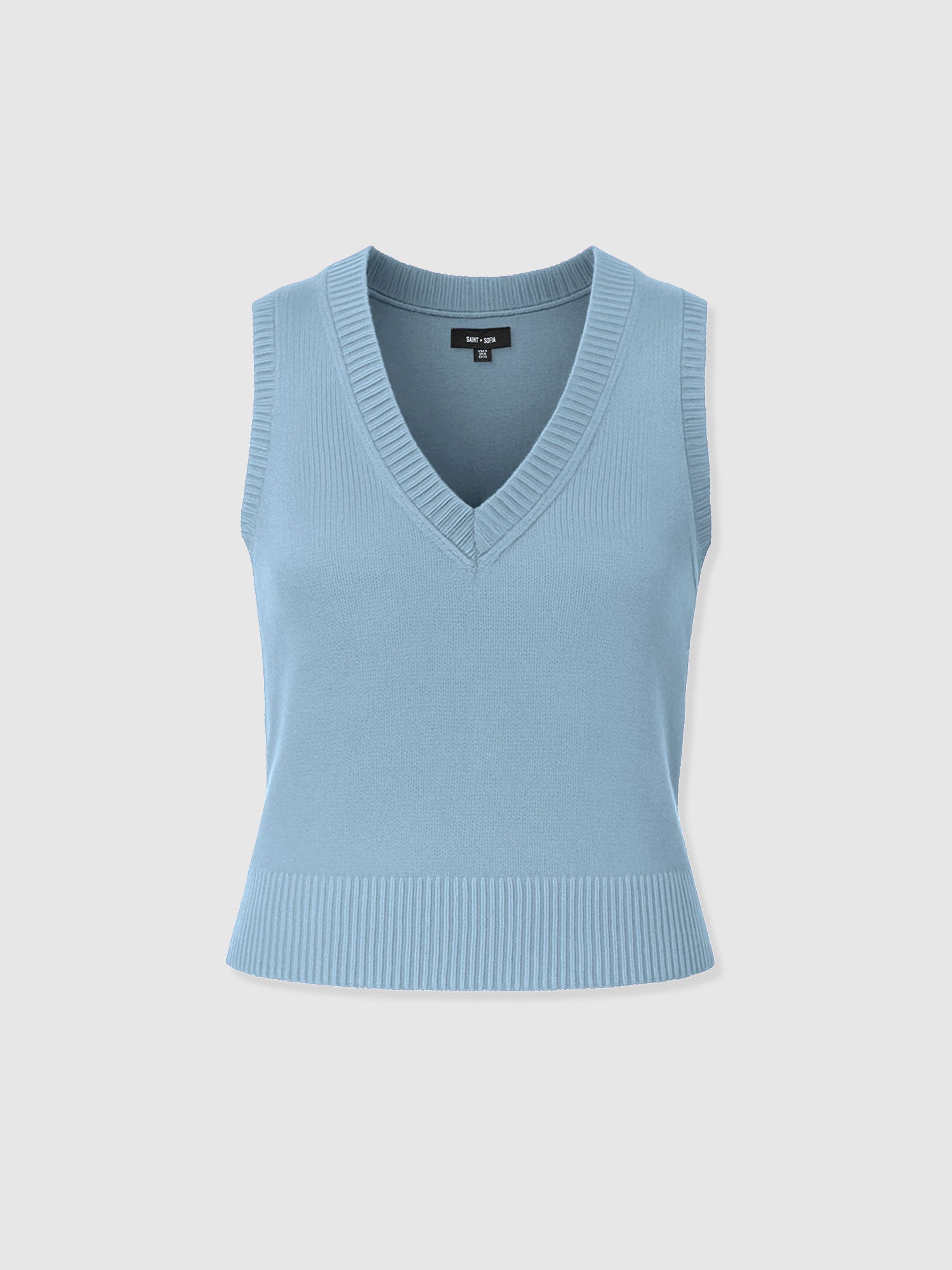 Oxford Cashmere V Neck Sleeveless Knit - Blue - Women's Jumpers | Saint + Sofia® UK