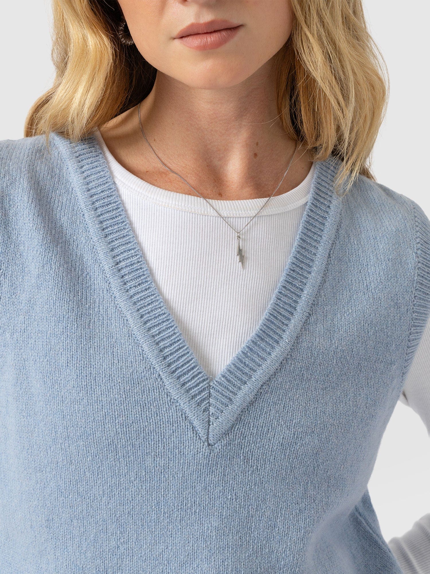 Oxford Cashmere V Neck Sleeveless Knit - Blue - Women's Jumpers | Saint + Sofia® UK