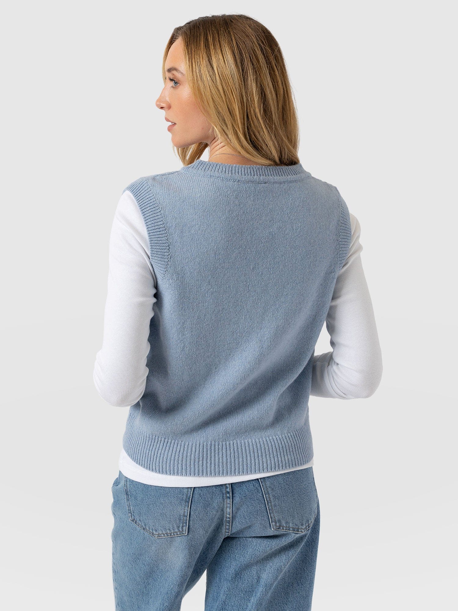 Oxford Cashmere V Neck Sleeveless Knit - Blue - Women's Jumpers | Saint + Sofia® UK