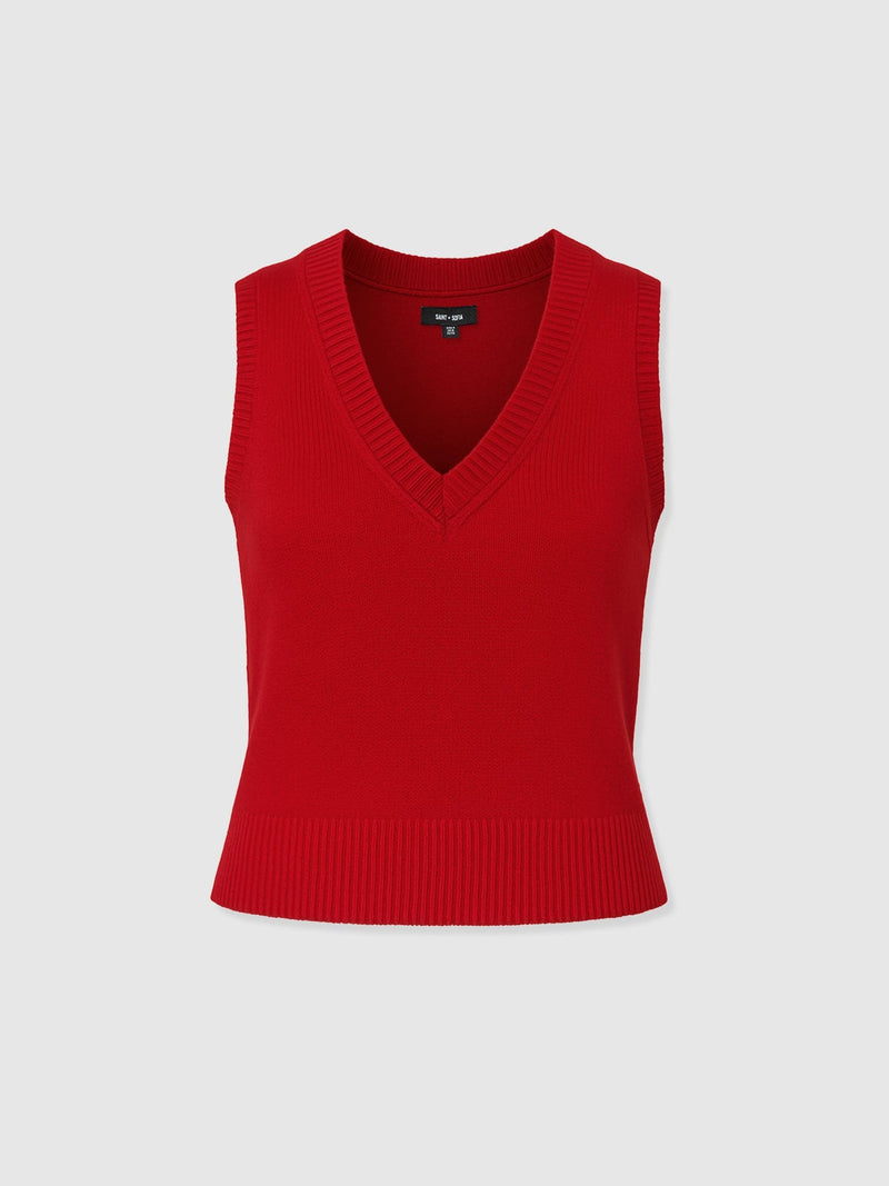 Oxford Cashmere V Neck Sleeveless Knit - Red - Women's Jumpers | Saint + Sofia® UK