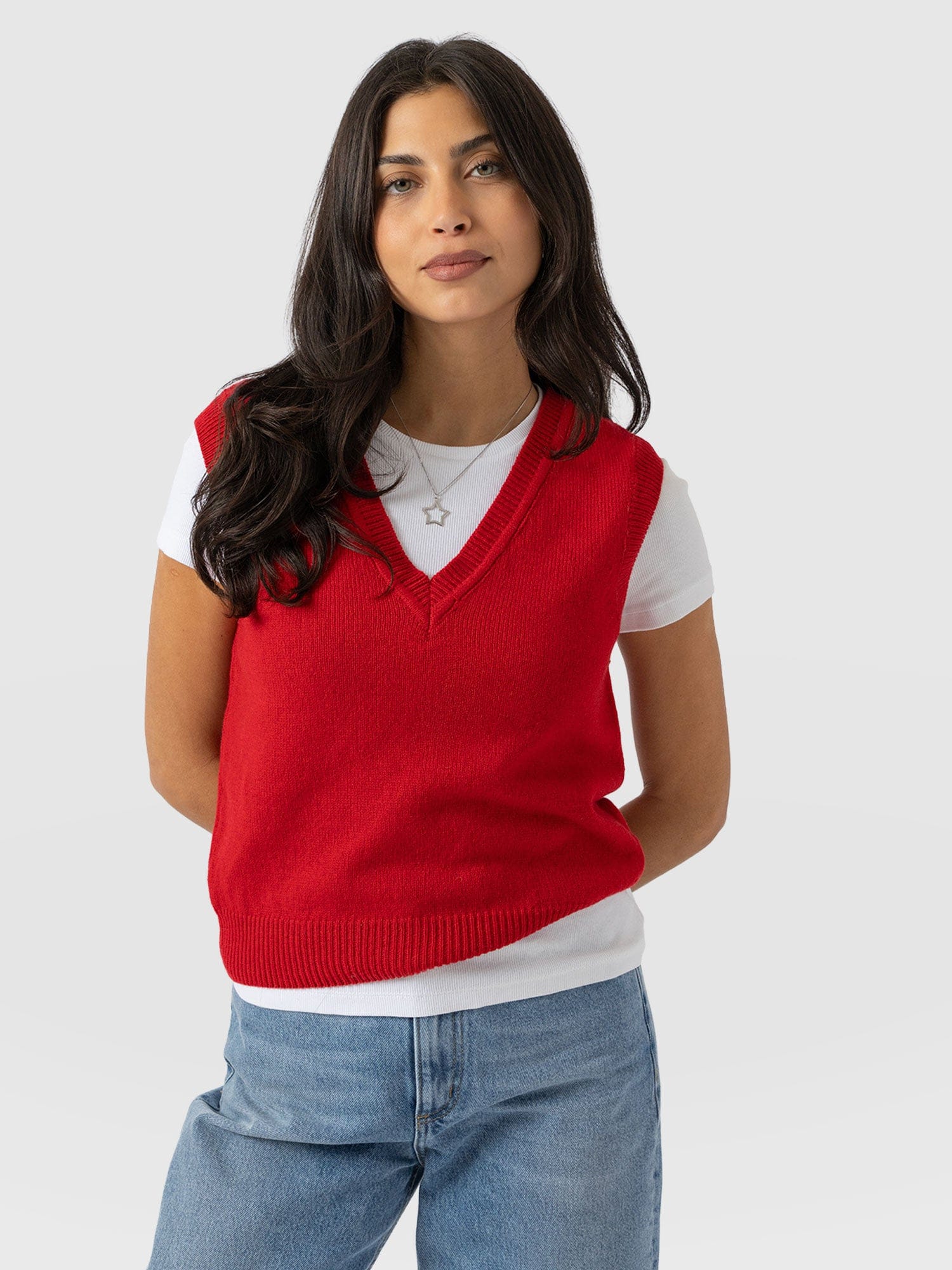 Oxford Cashmere V Neck Sleeveless Knit - Red - Women's Jumpers | Saint + Sofia® UK