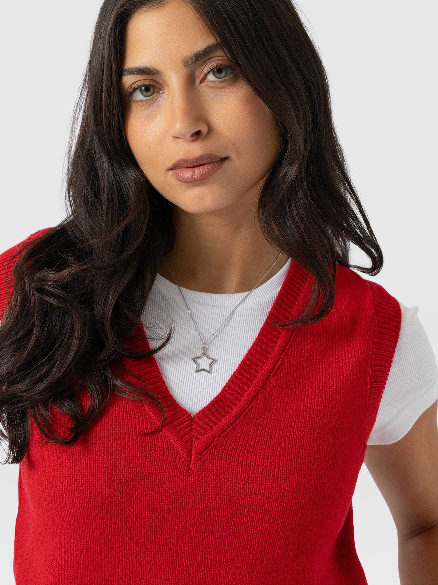 Oxford Cashmere V Neck Sleeveless Knit - Red - Women's Jumpers | Saint + Sofia® UK
