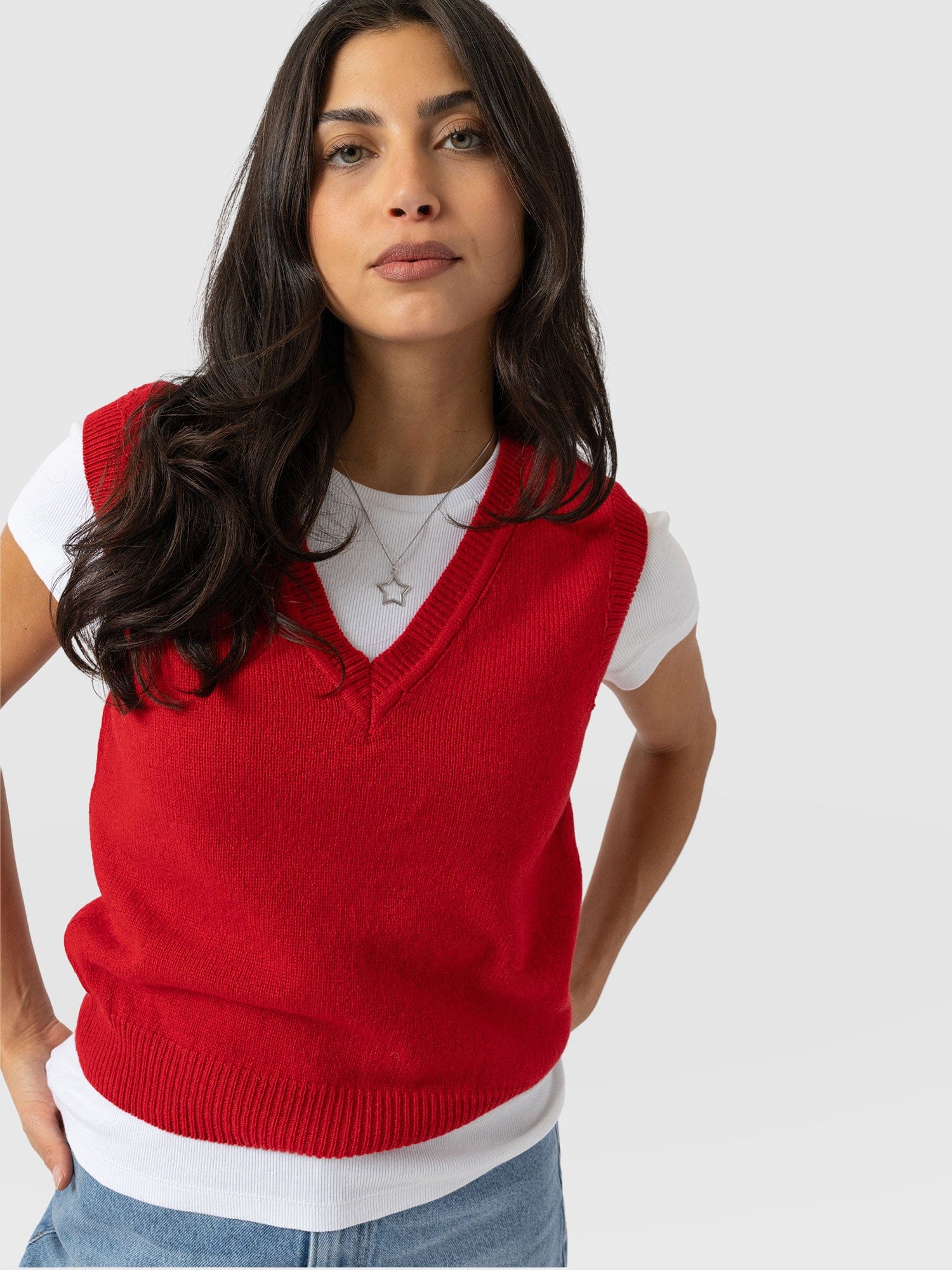 Oxford Cashmere V Neck Sleeveless Knit - Red - Women's Jumpers | Saint + Sofia® UK