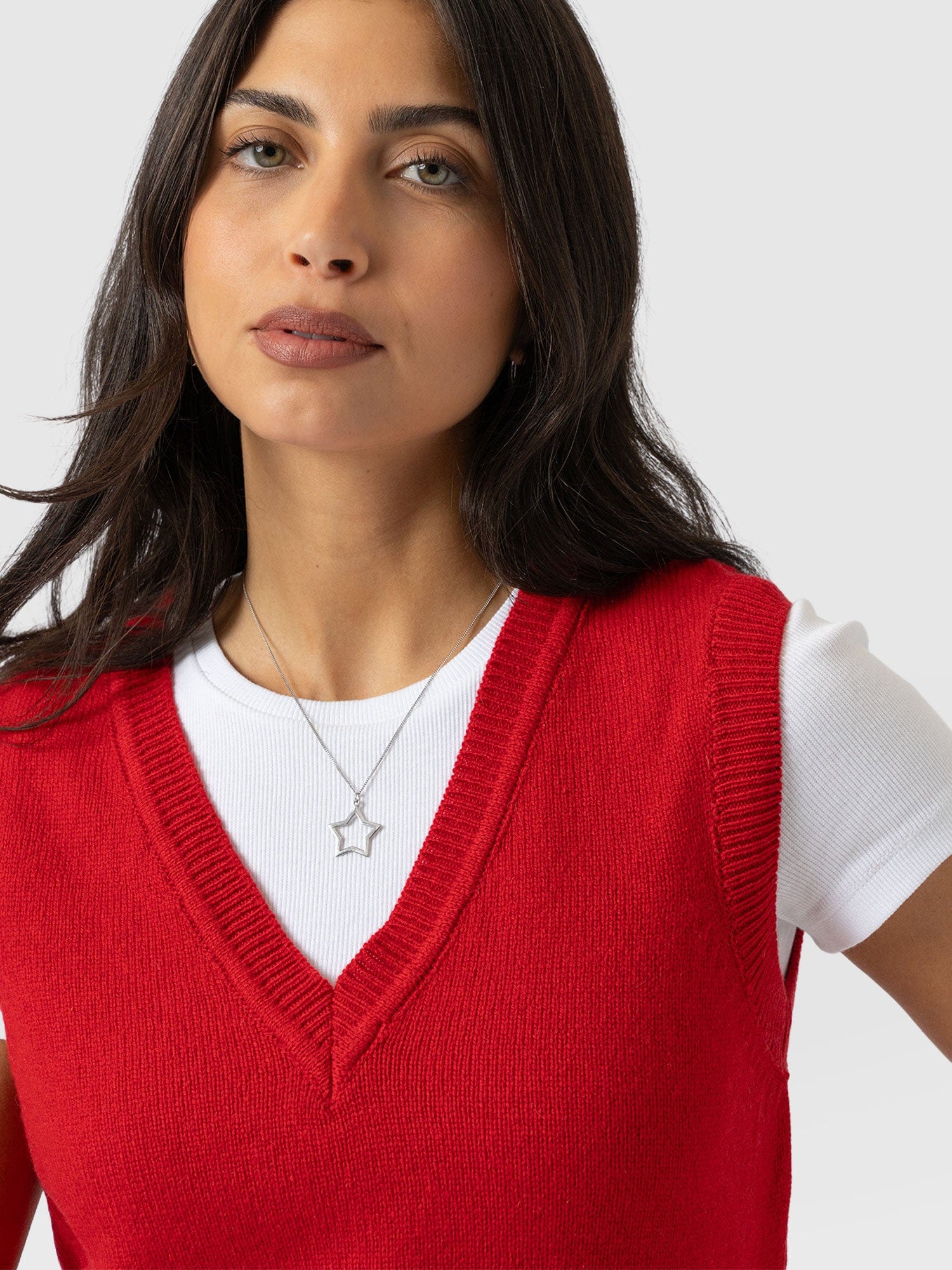 Oxford Cashmere V Neck Sleeveless Knit - Red - Women's Jumpers | Saint + Sofia® UK