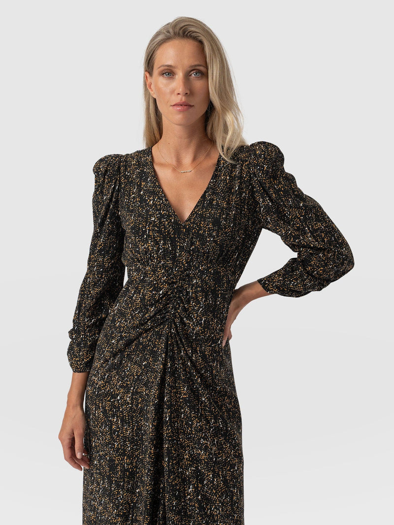 Paloma Ruched Dress - Ditsy Leopard