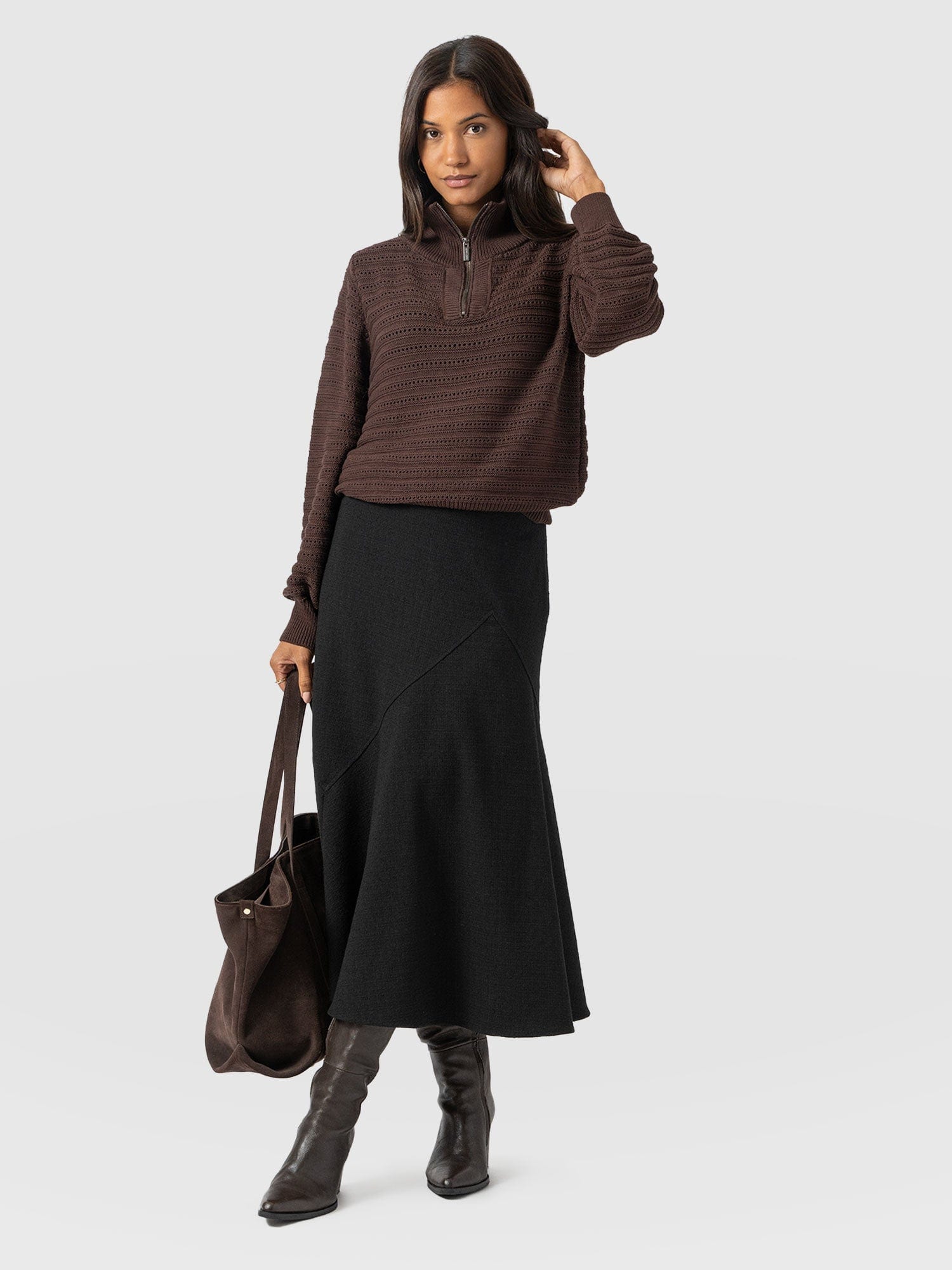 Piper Panelled Skirt  - Black Boucle - Women's Skirts | Saint + Sofia® UK