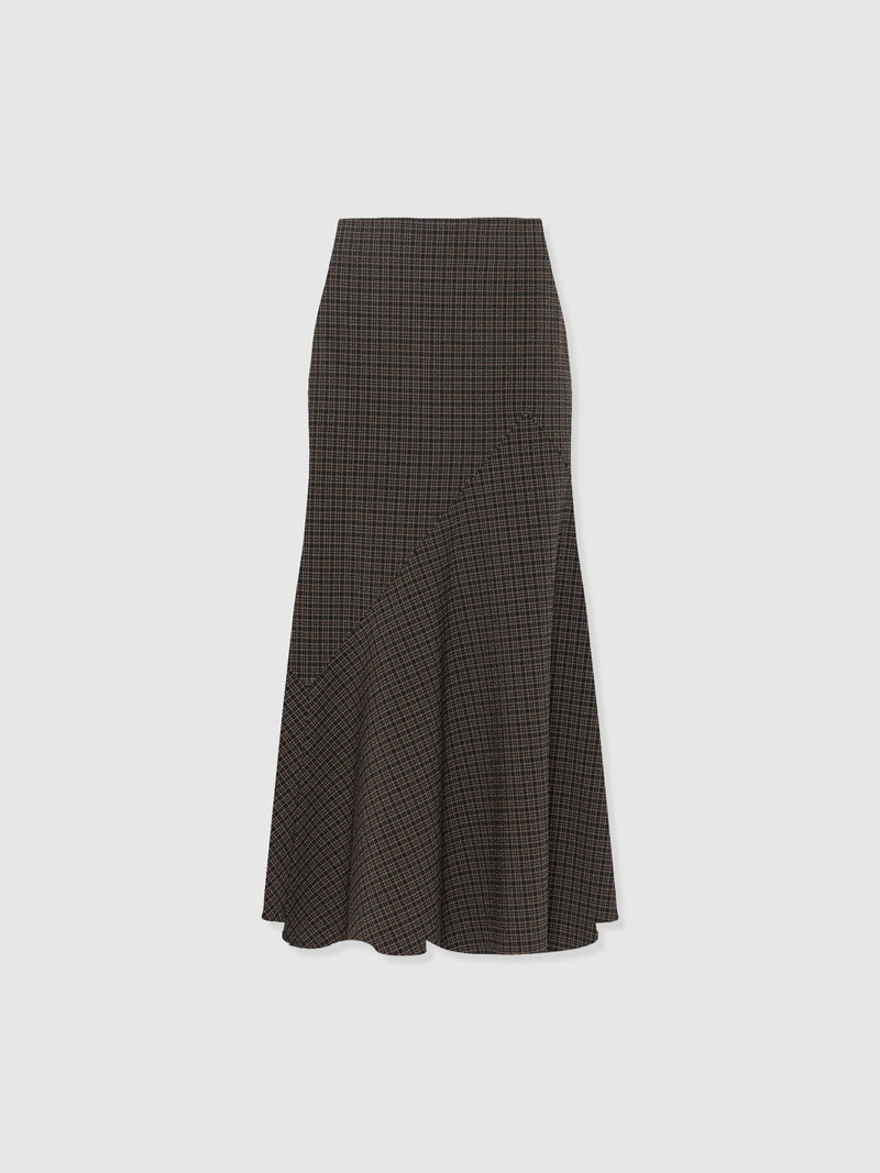 Piper Panelled Skirt - Brown Check - Women's Skirts | Saint + Sofia® UK