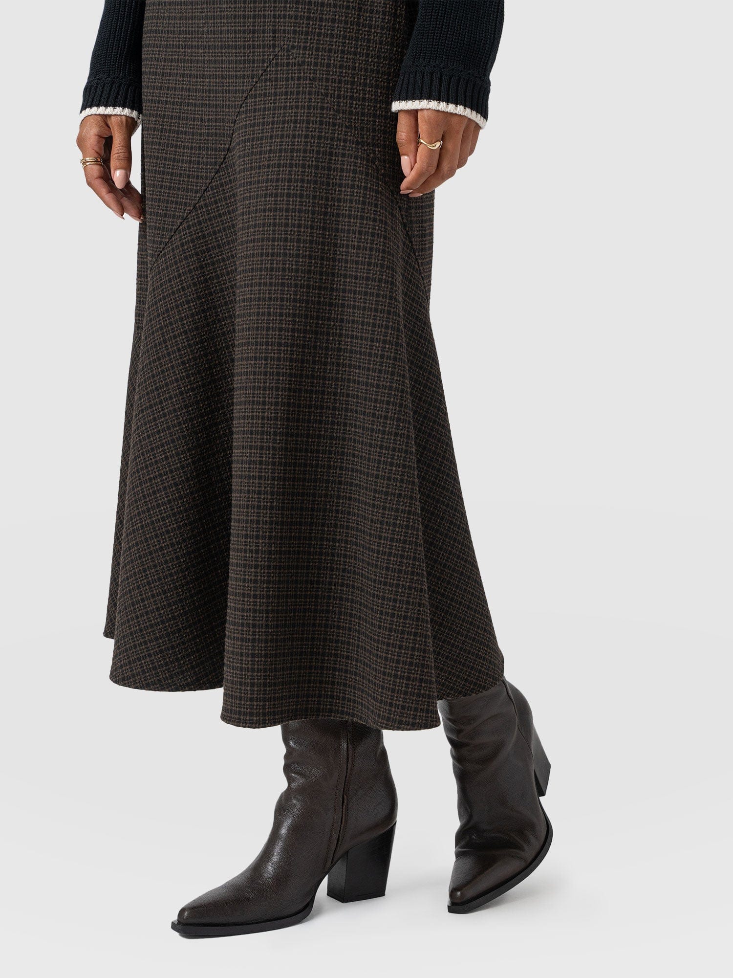 Piper Panelled Skirt - Brown Check - Women's Skirts | Saint + Sofia® UK
