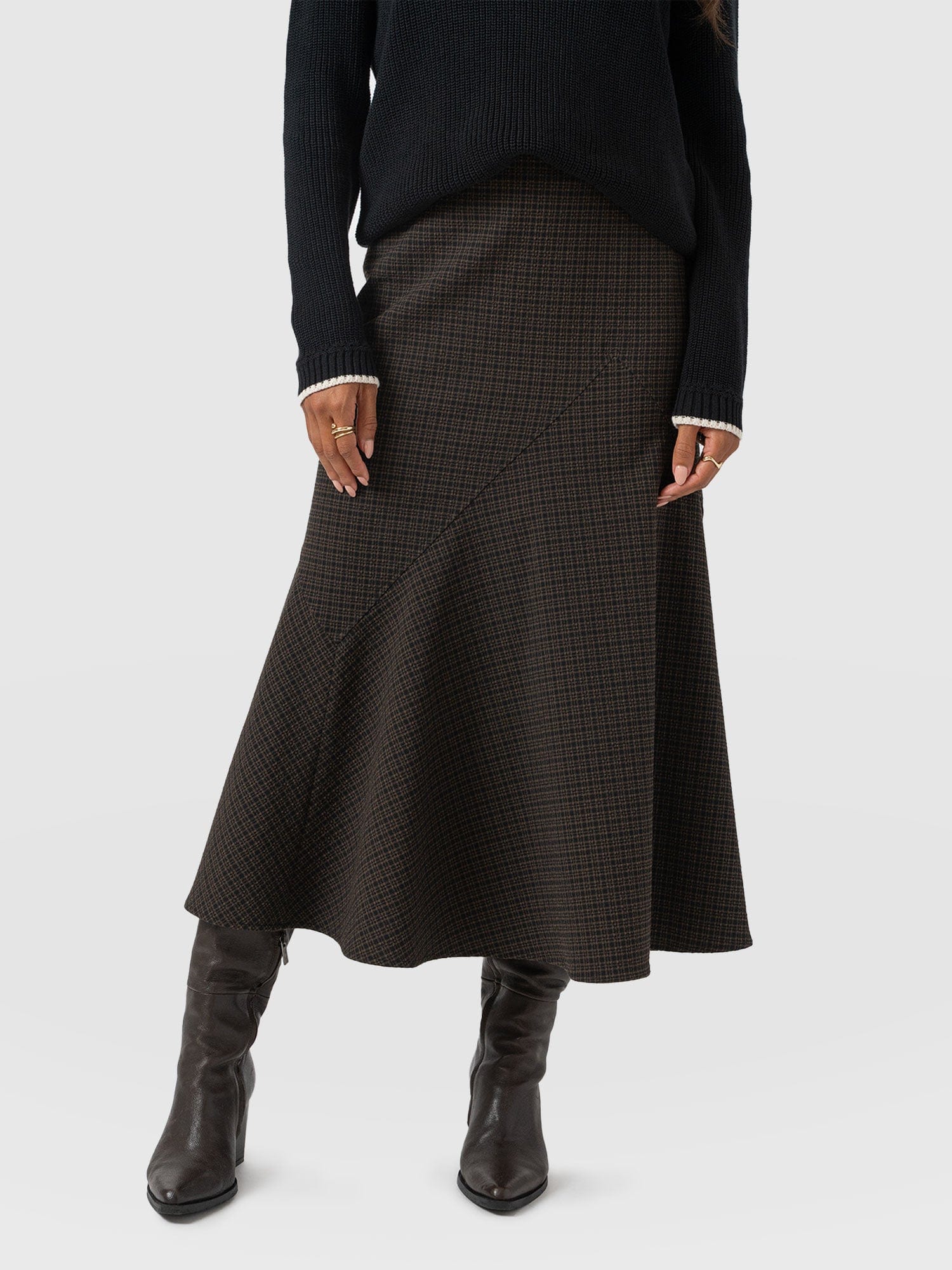 Piper Panelled Skirt - Brown Check - Women's Skirts | Saint + Sofia® UK